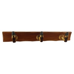 Wooden Coat Rack and Crowbar, 3 Hooks, Brown Color, France 1960