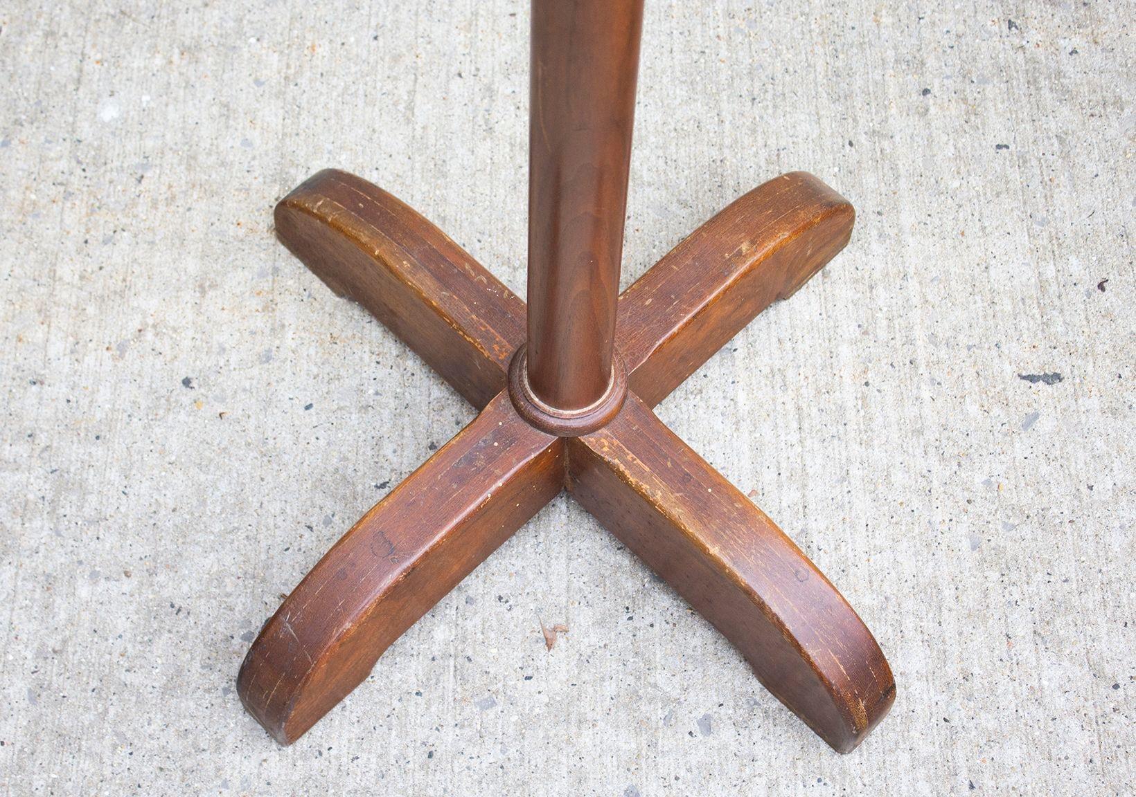 American Wooden Coat Rack Stand with x Base and Carved Hooks For Sale
