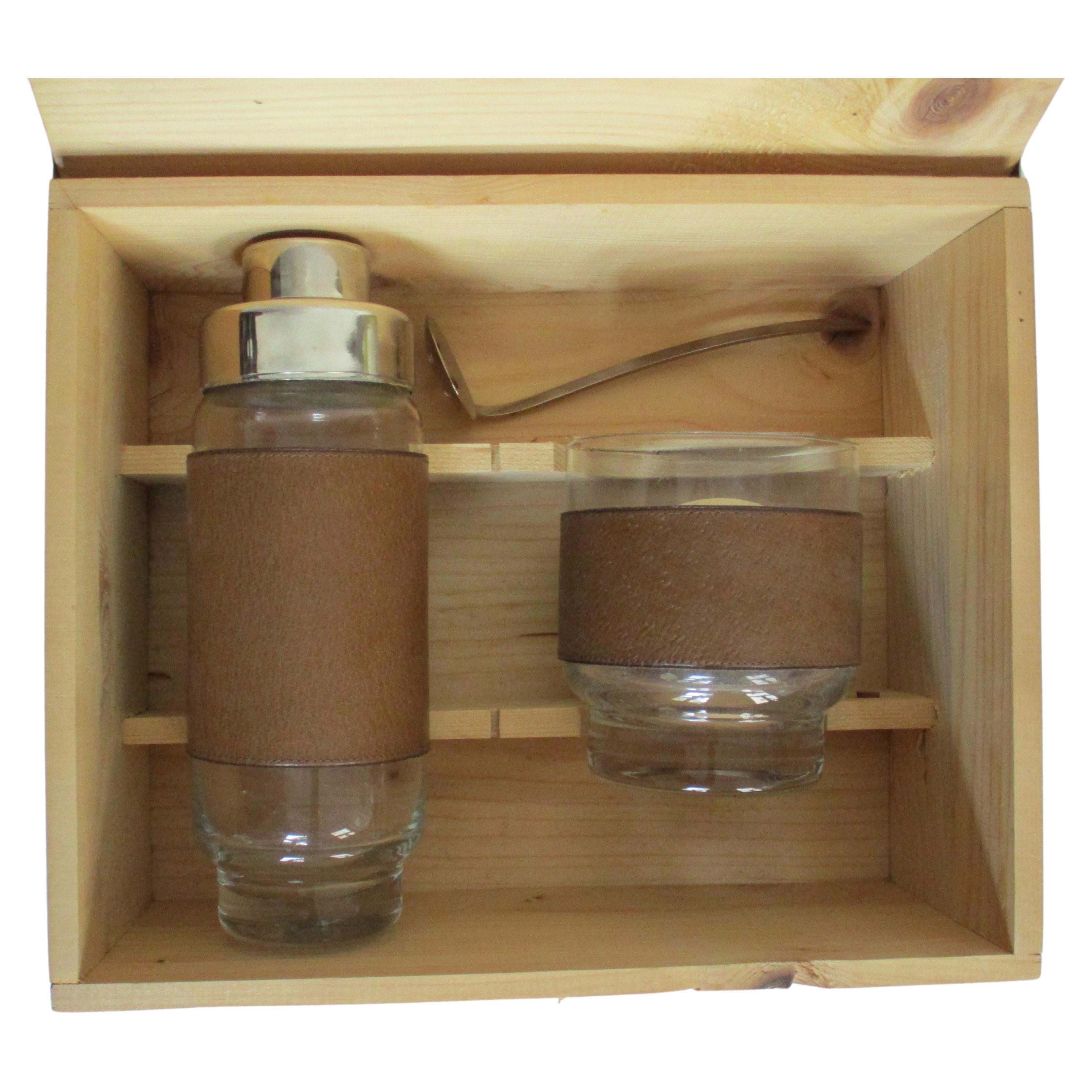 Wooden Cocktail Box With Glass Cocktail Shakers