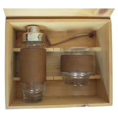 Vintage Wooden Cocktail Box With Glass Cocktail Shakers