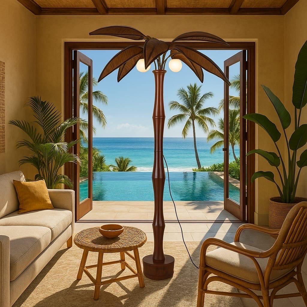 Wooden « coconut tree » floor lamp For Sale 7