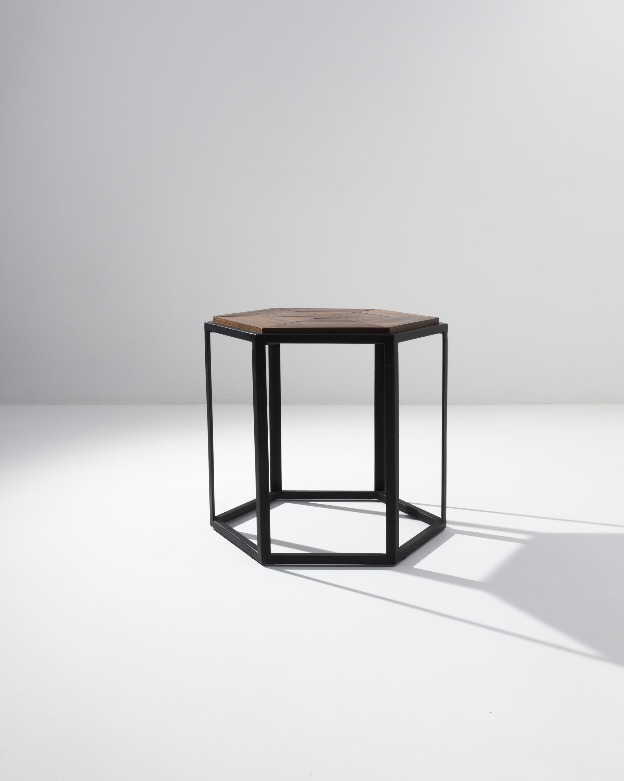 Minimalist Wooden Coffee Table Prototype with Metal Geometric Base  For Sale