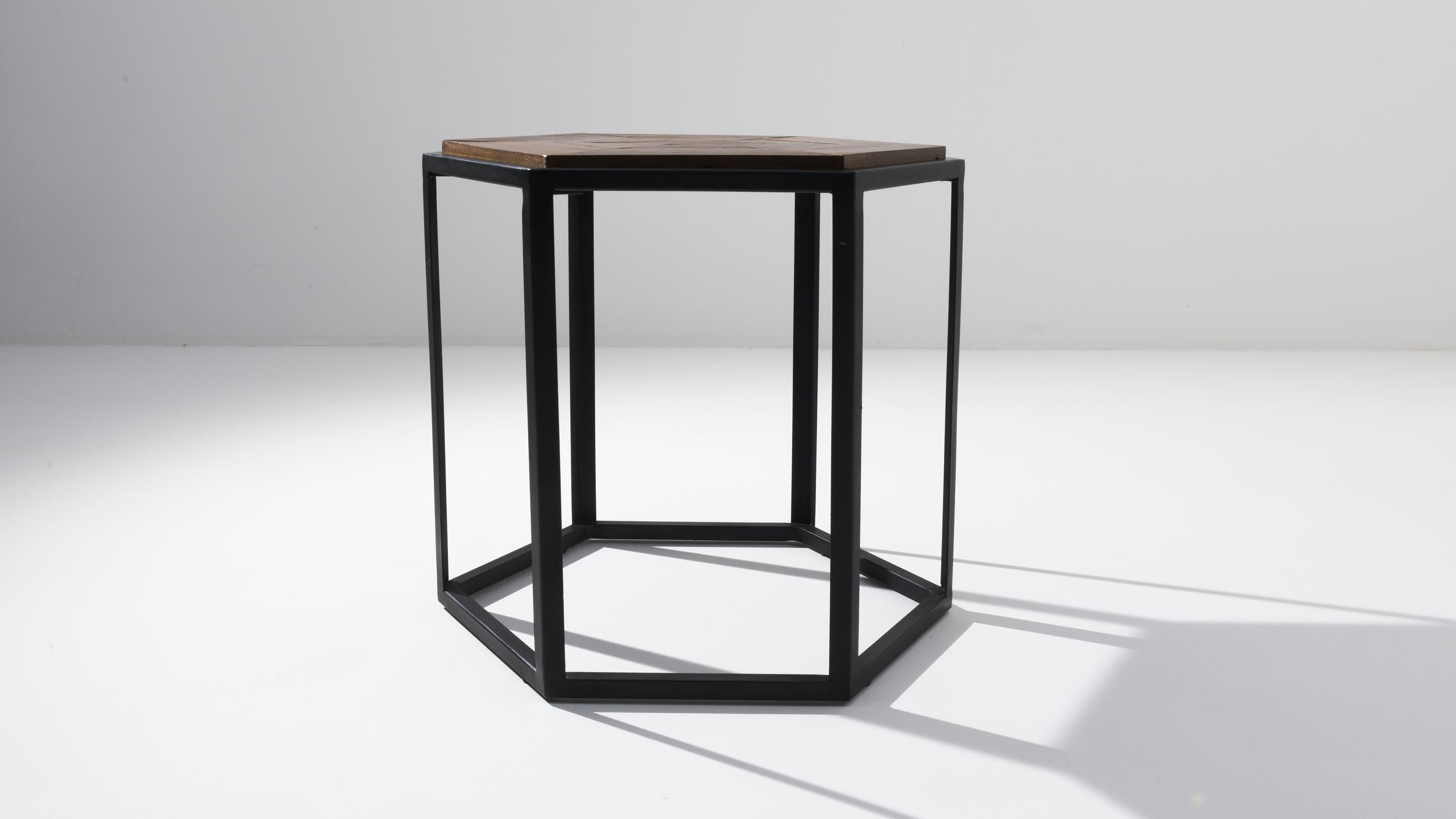 Contemporary Wooden Coffee Table Prototype with Metal Geometric Base  For Sale
