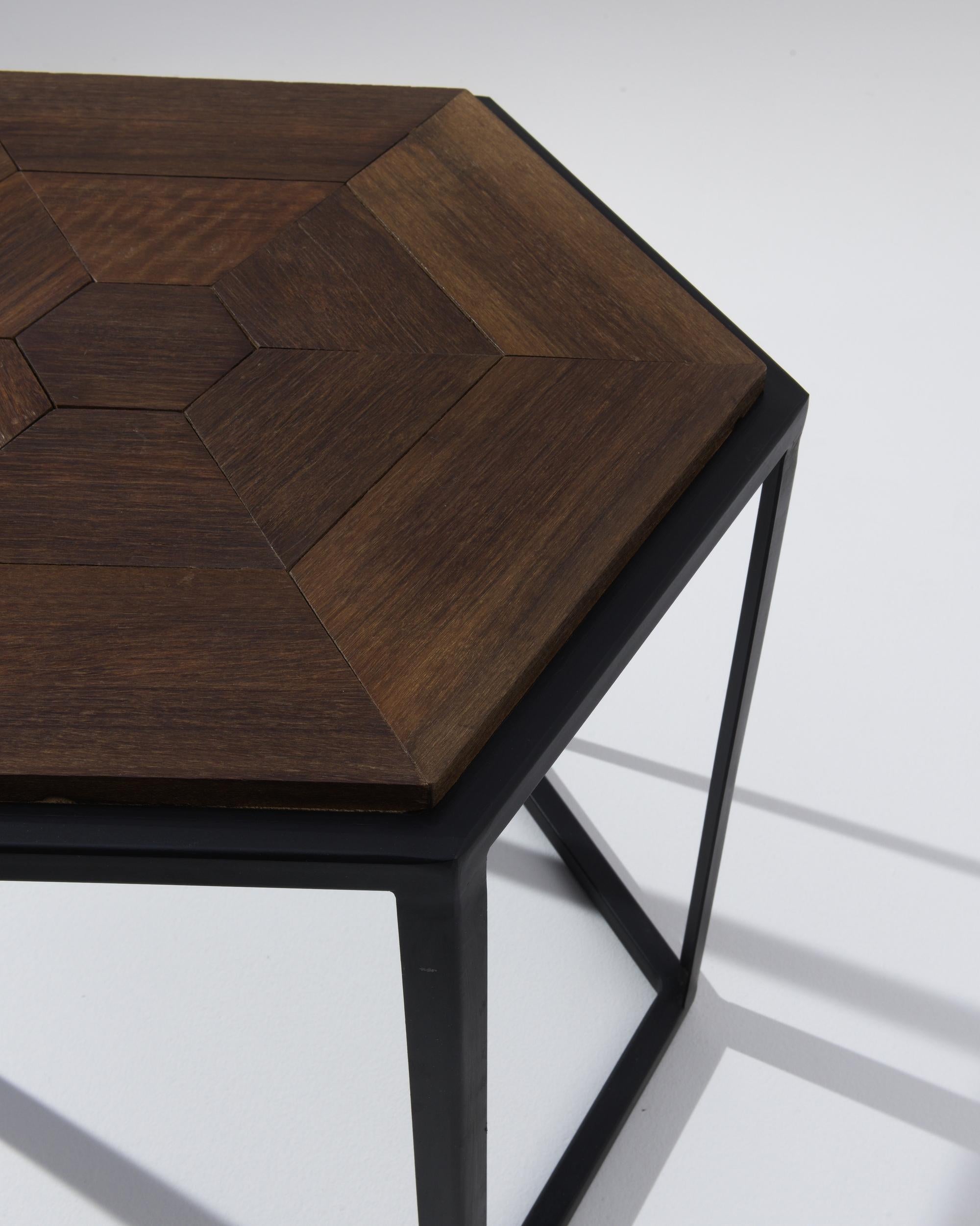 Wooden Coffee Table Prototype with Metal Geometric Base  For Sale 1