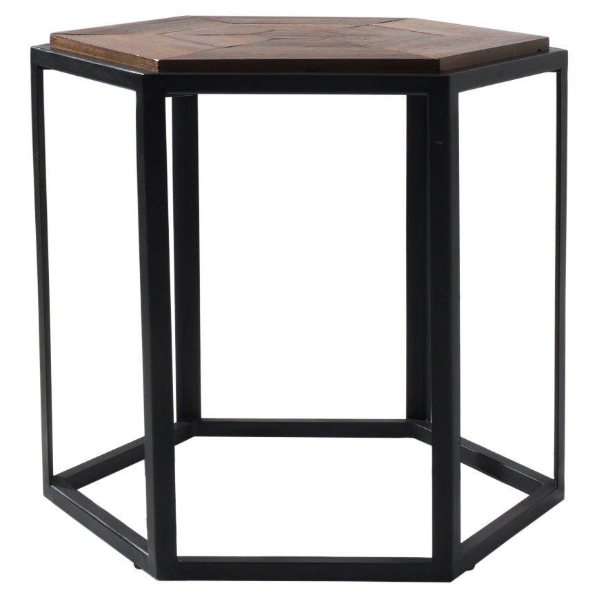 Wooden Coffee Table Prototype with Metal Geometric Base
