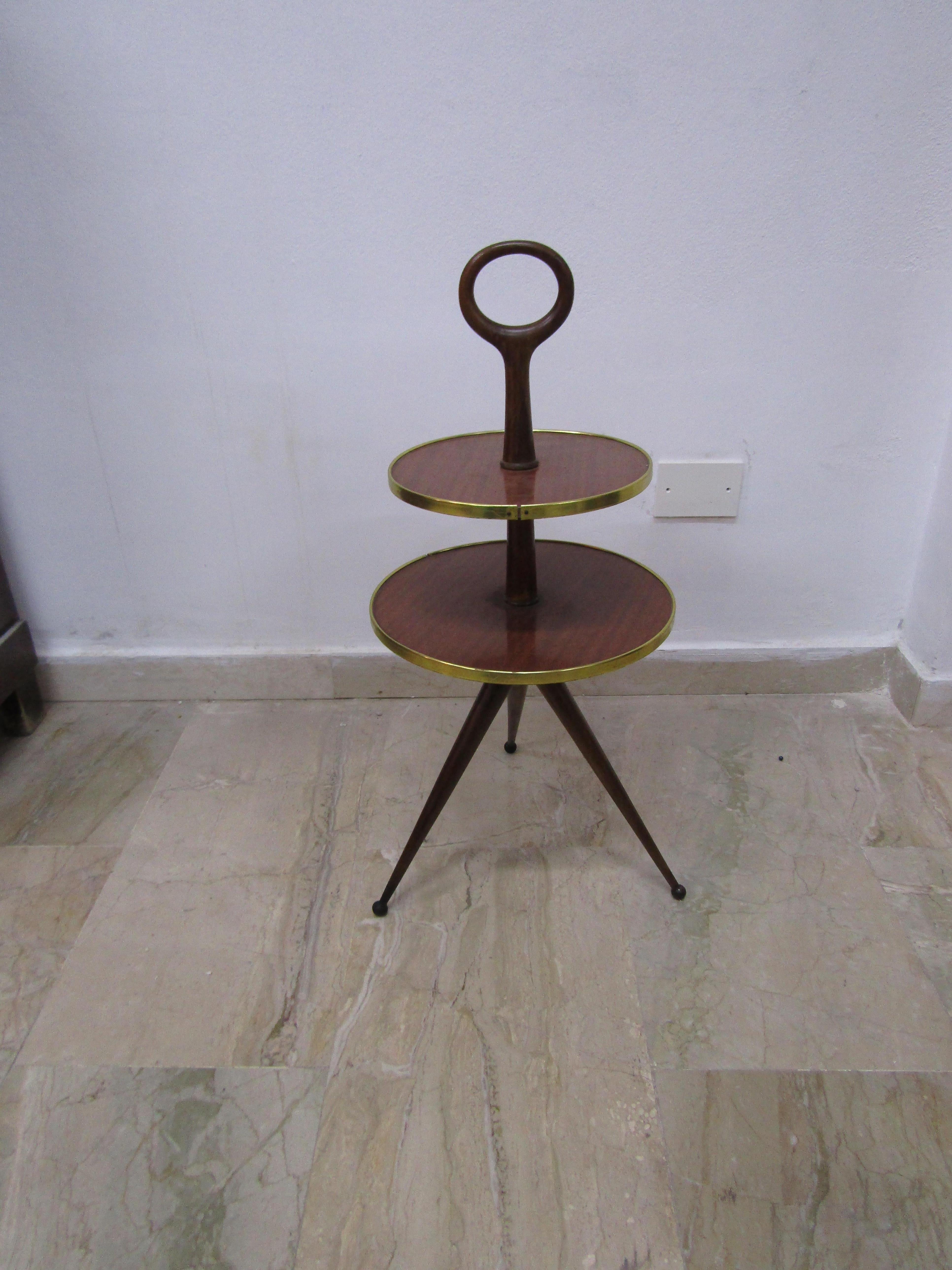Italian midcenturyWooden Coffee Table with 2 Shelves by Cesare Lacca, 1950s For Sale