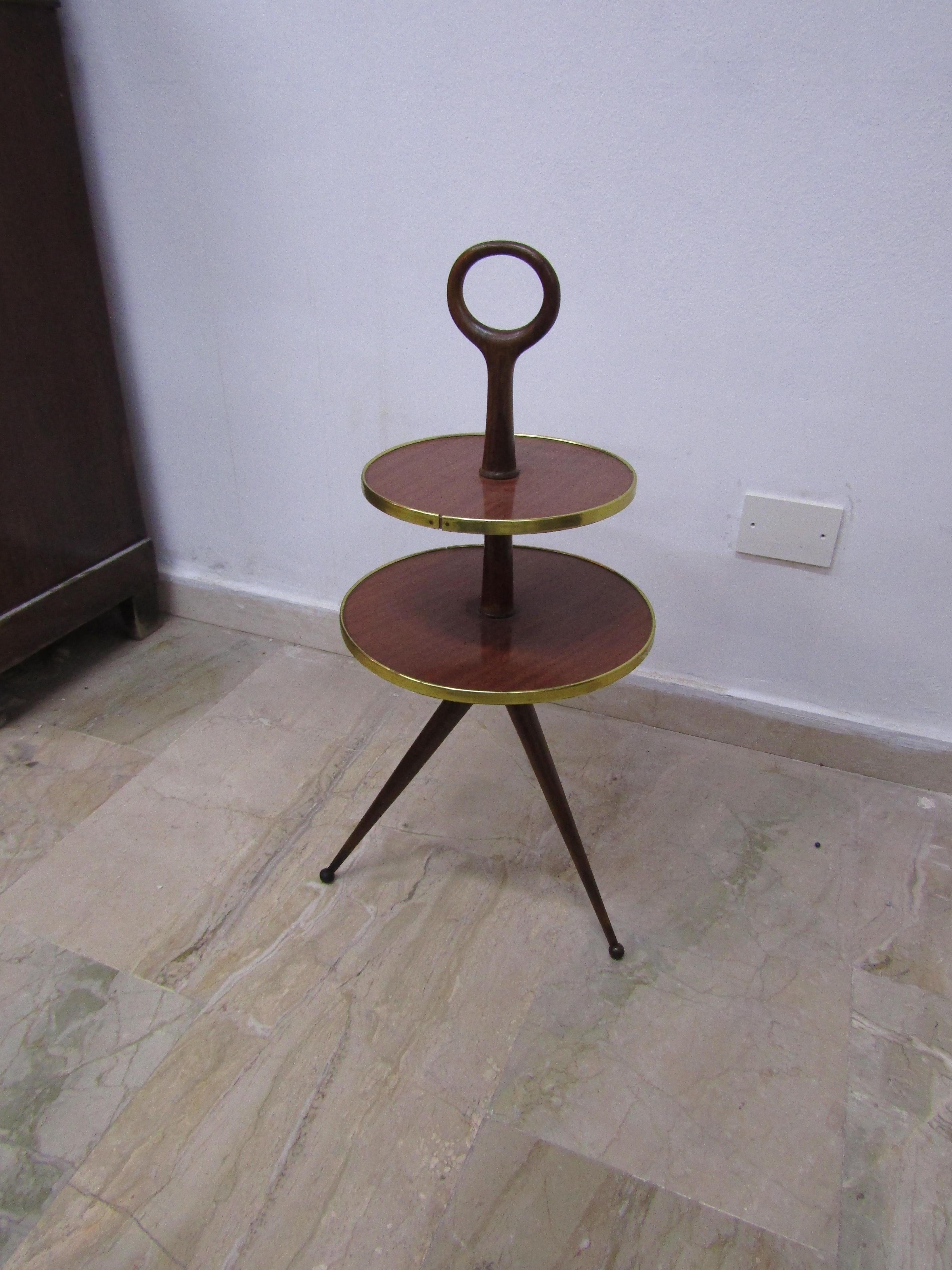 Hand-Crafted midcenturyWooden Coffee Table with 2 Shelves by Cesare Lacca, 1950s For Sale