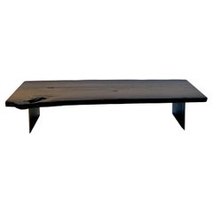 Wooden coffee table with steel base