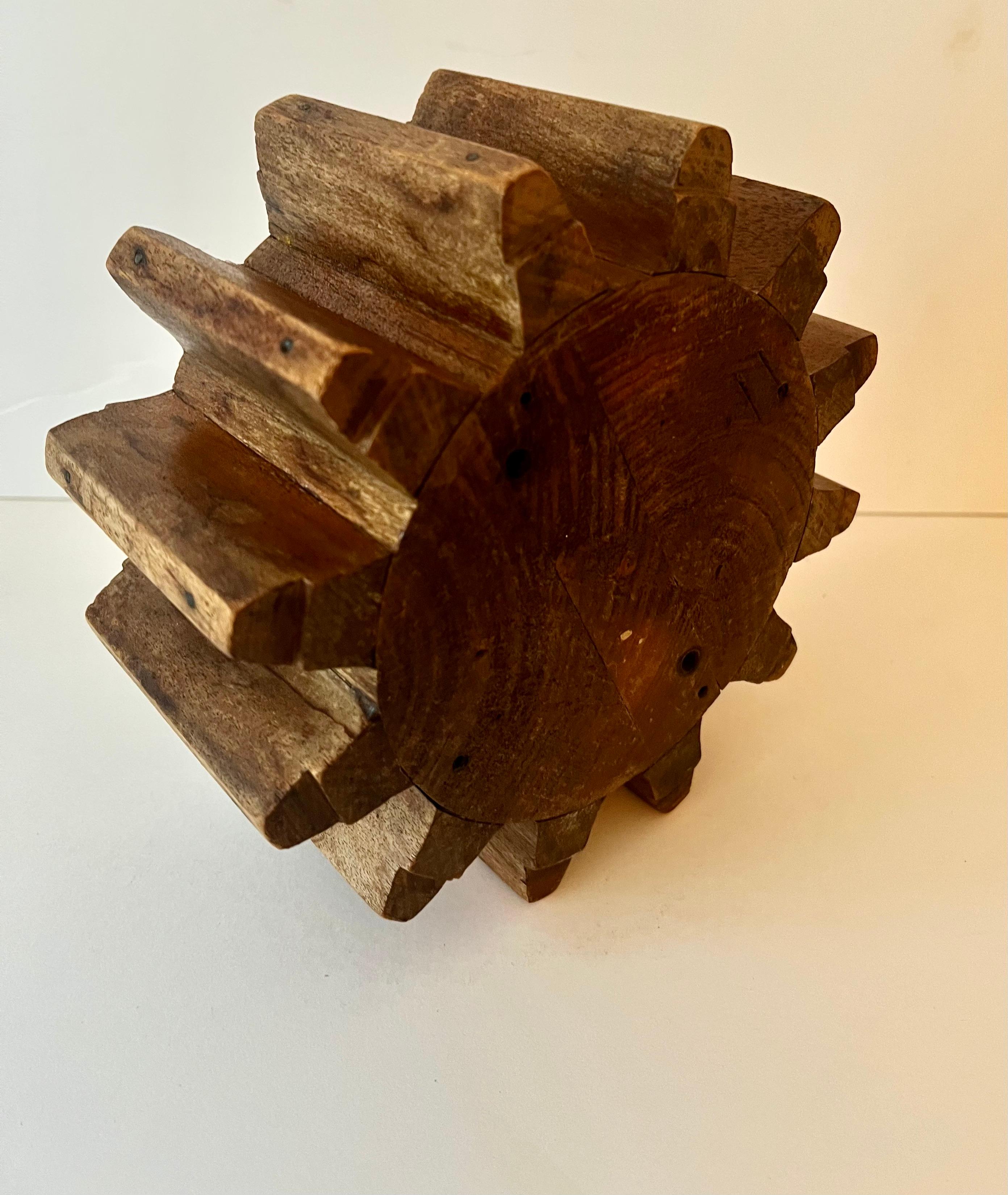 Patinated Wooden Cog or Gear Part For Sale
