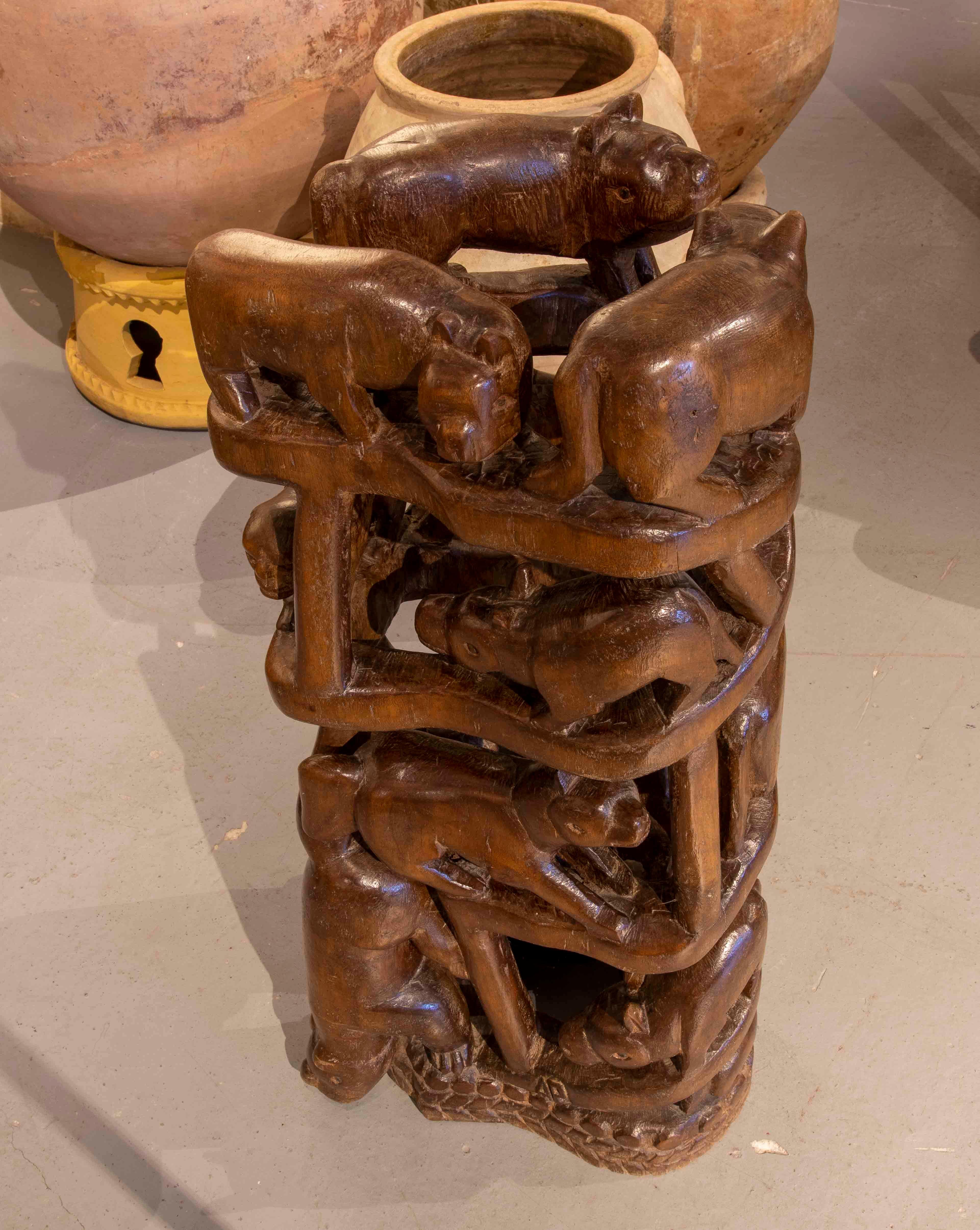 Wooden Column with Full-Body Carved Animals For Sale 3