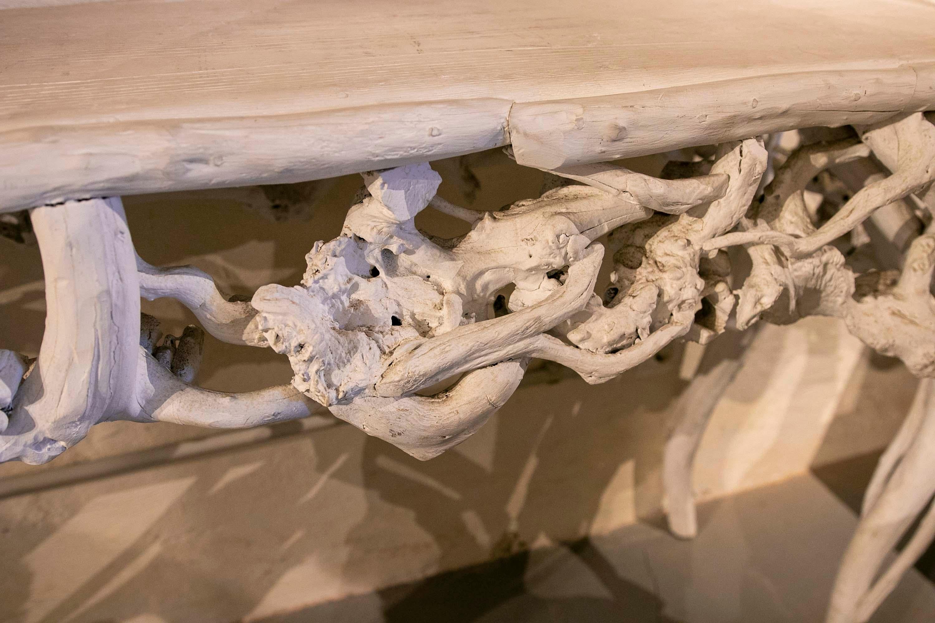 Wooden Console Made of Logs Painted in White For Sale 9