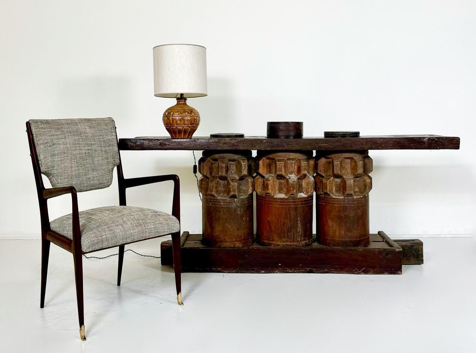 Wooden Console Made Of Sugar Cane Crusher Elements In Good Condition For Sale In Brussels, BE