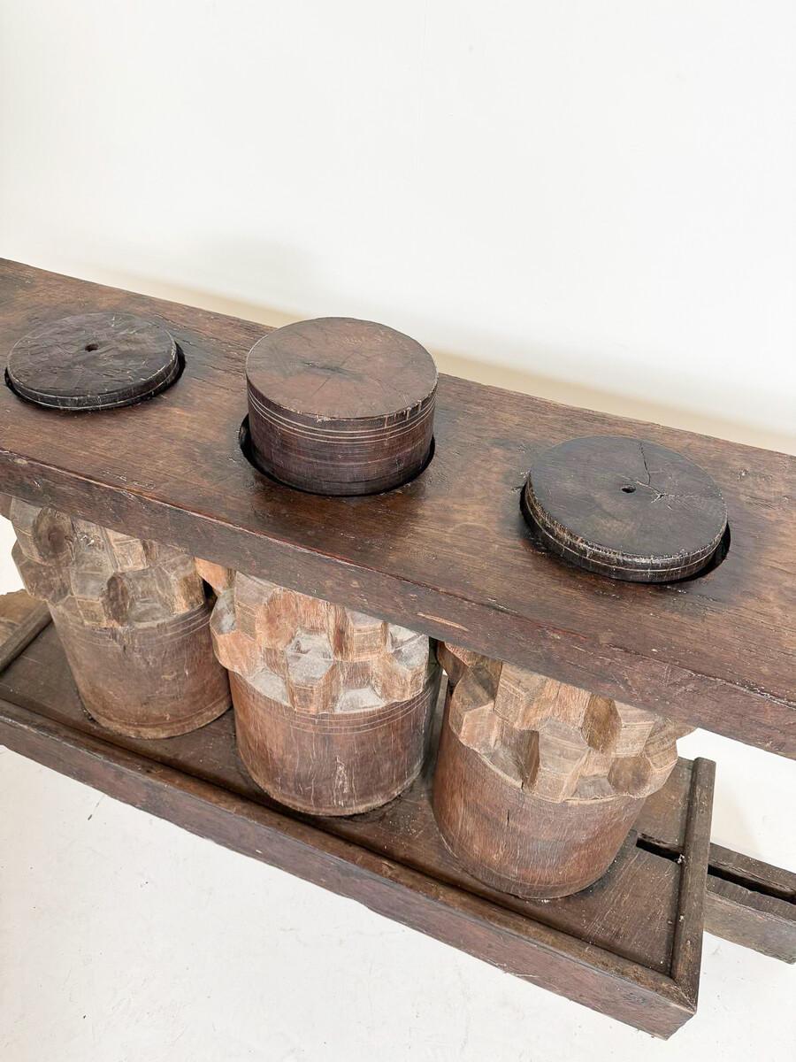 19th Century Wooden Console Made Of Sugar Cane Crusher Elements For Sale