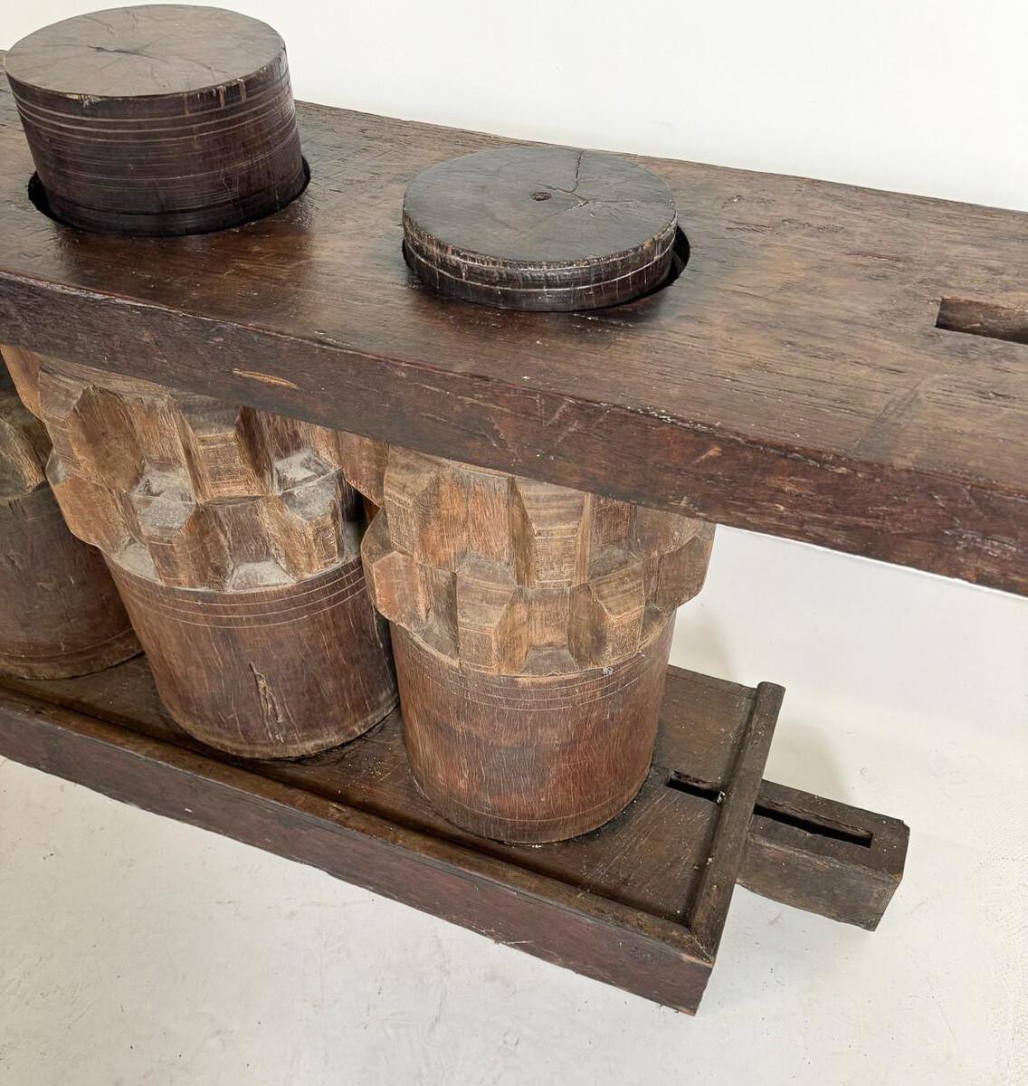 Wooden Console Made Of Sugar Cane Crusher Elements For Sale 1