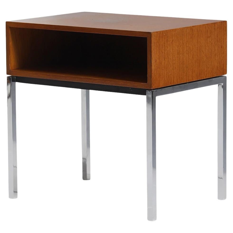 wooden console table or side table with chrome legs by Florence Knoll with 1960s