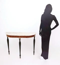 Vintage  Wooden Console Table with Demilune Onyx Top and Inlaid Edges, Italy