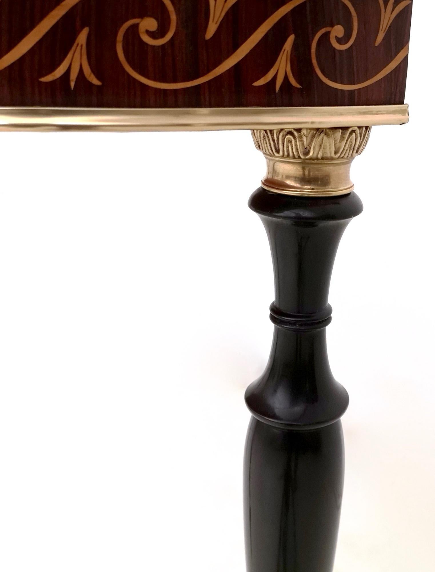 Vintage  Wooden Console Table with Demilune Onyx Top and Inlaid Edges, Italy 2