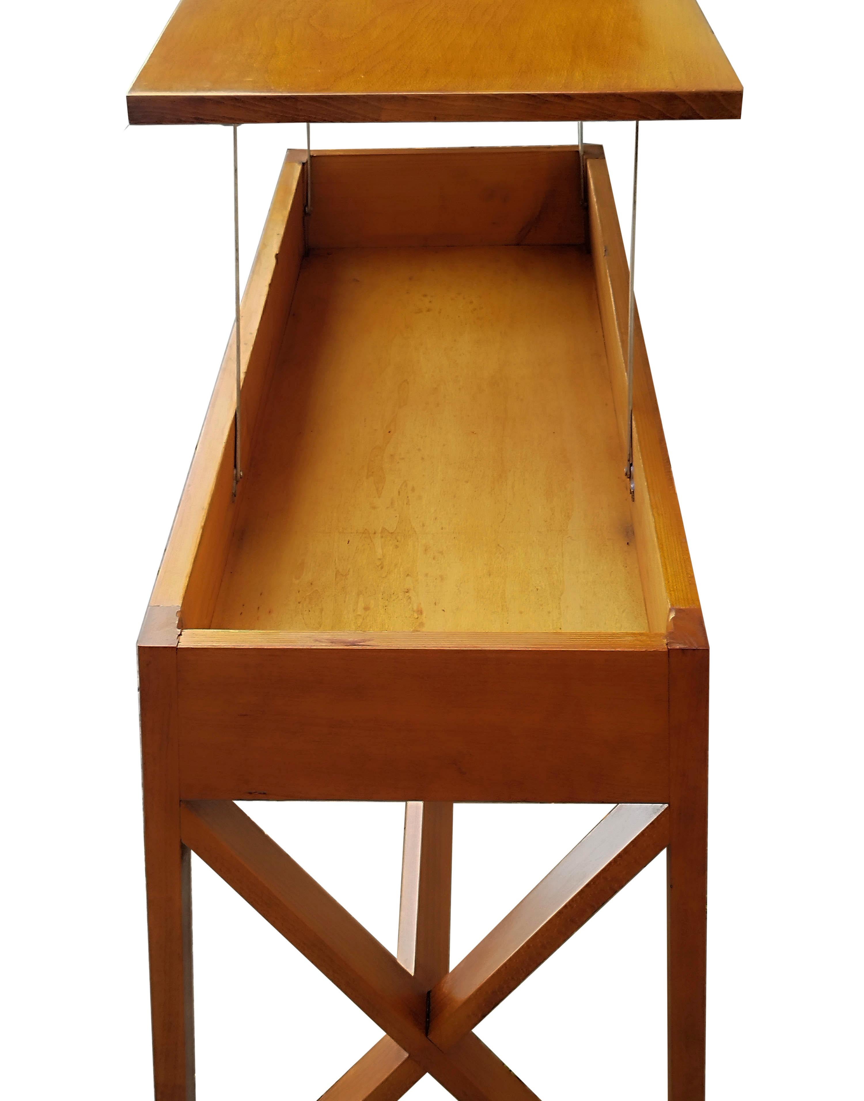 Wooden Console Table with Lifting Top, Italy 1960s For Sale 1