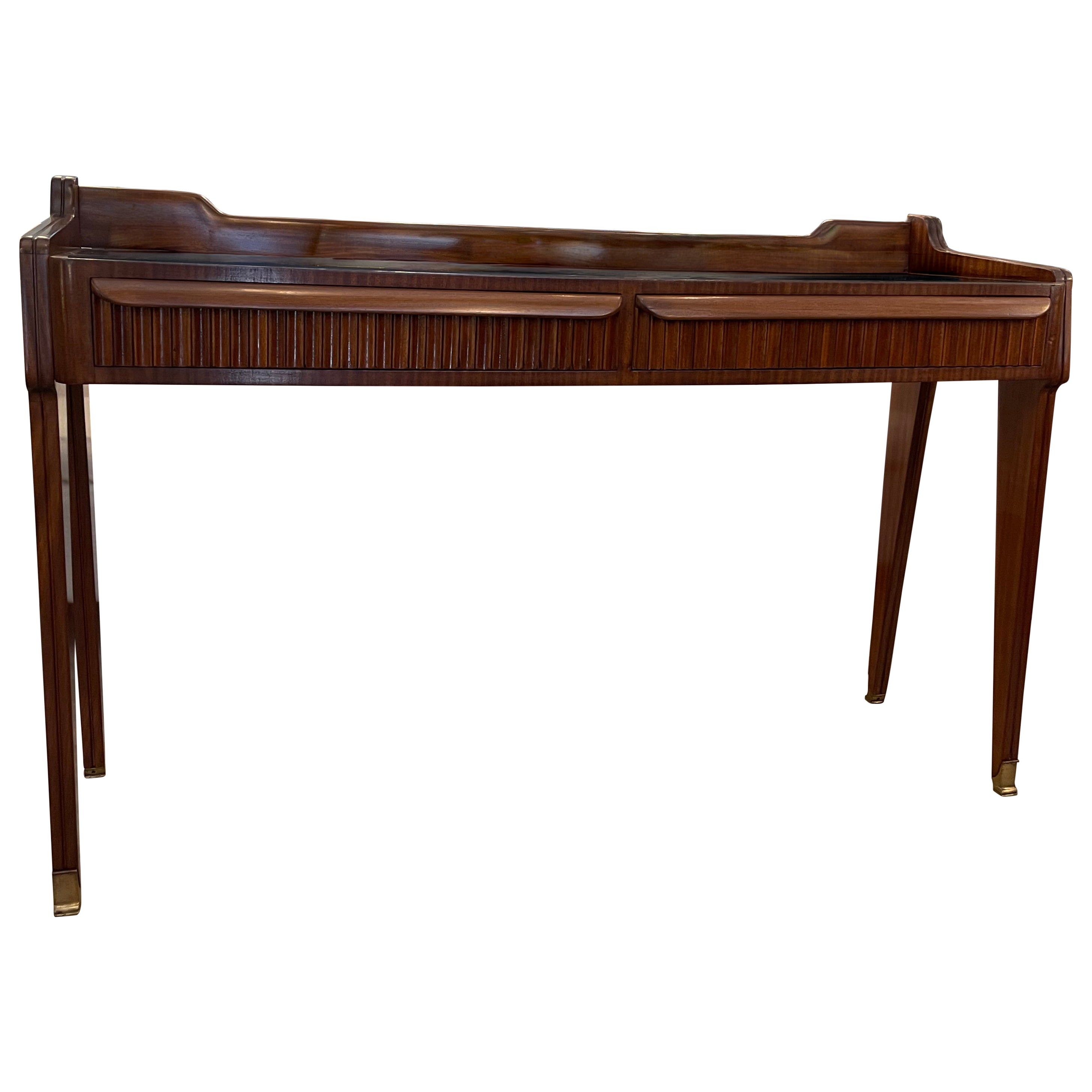Wooden Console With Black Glass Top from the 1950s For Sale