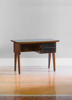 Wooden console with colored glass top and drawers, Italy 1960