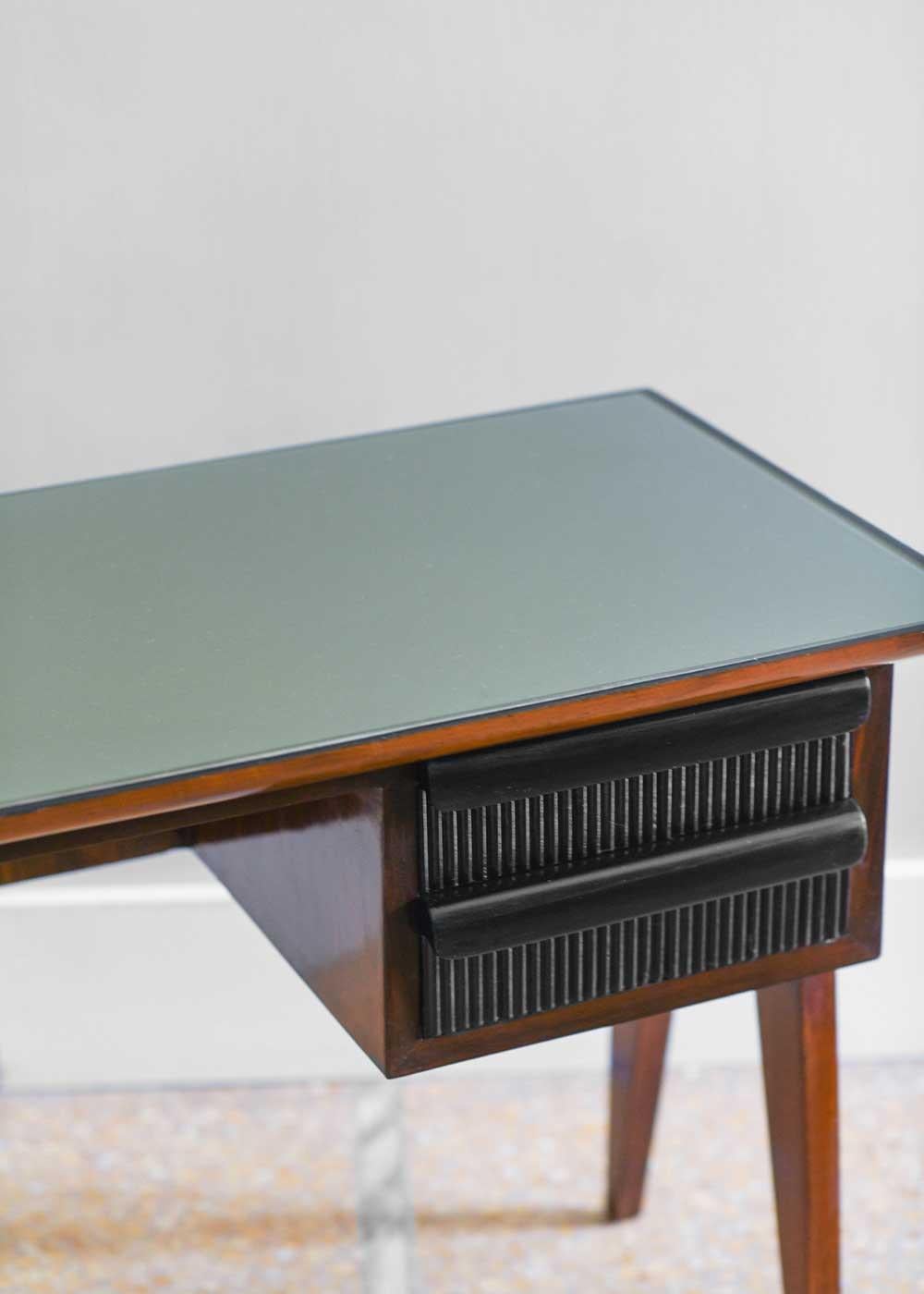 Wooden console with colored glass top and drawers, Italy 1960 In Good Condition In Roma, RM