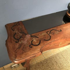 Wooden Console with Smoked Glass