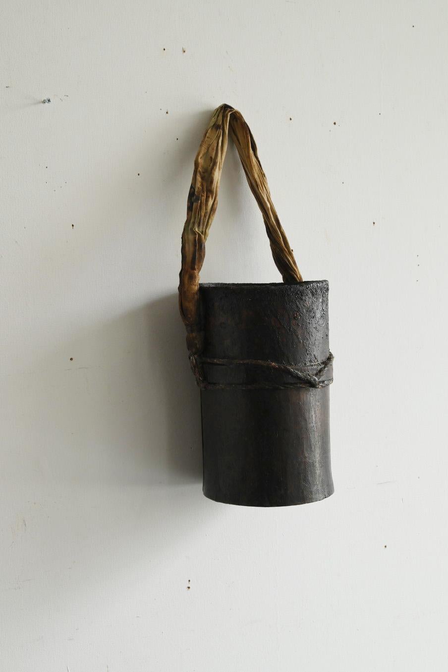 20th Century Wooden container used by old Japanese lacquer craftsmen/wall-hanging flower vase