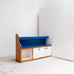 Wooden Counter with Blue Top by Charlotte Perriand, 1970s, France, sideboard.