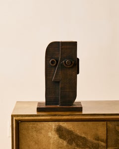Wooden Cubist Face Sculpture by Atelier Boulogne