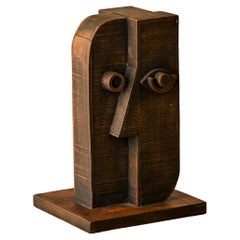 Wooden Cubist Face Sculpture by Atelier Boulogne Wooden Cubist Face Sculpture by Atelier Boulogne