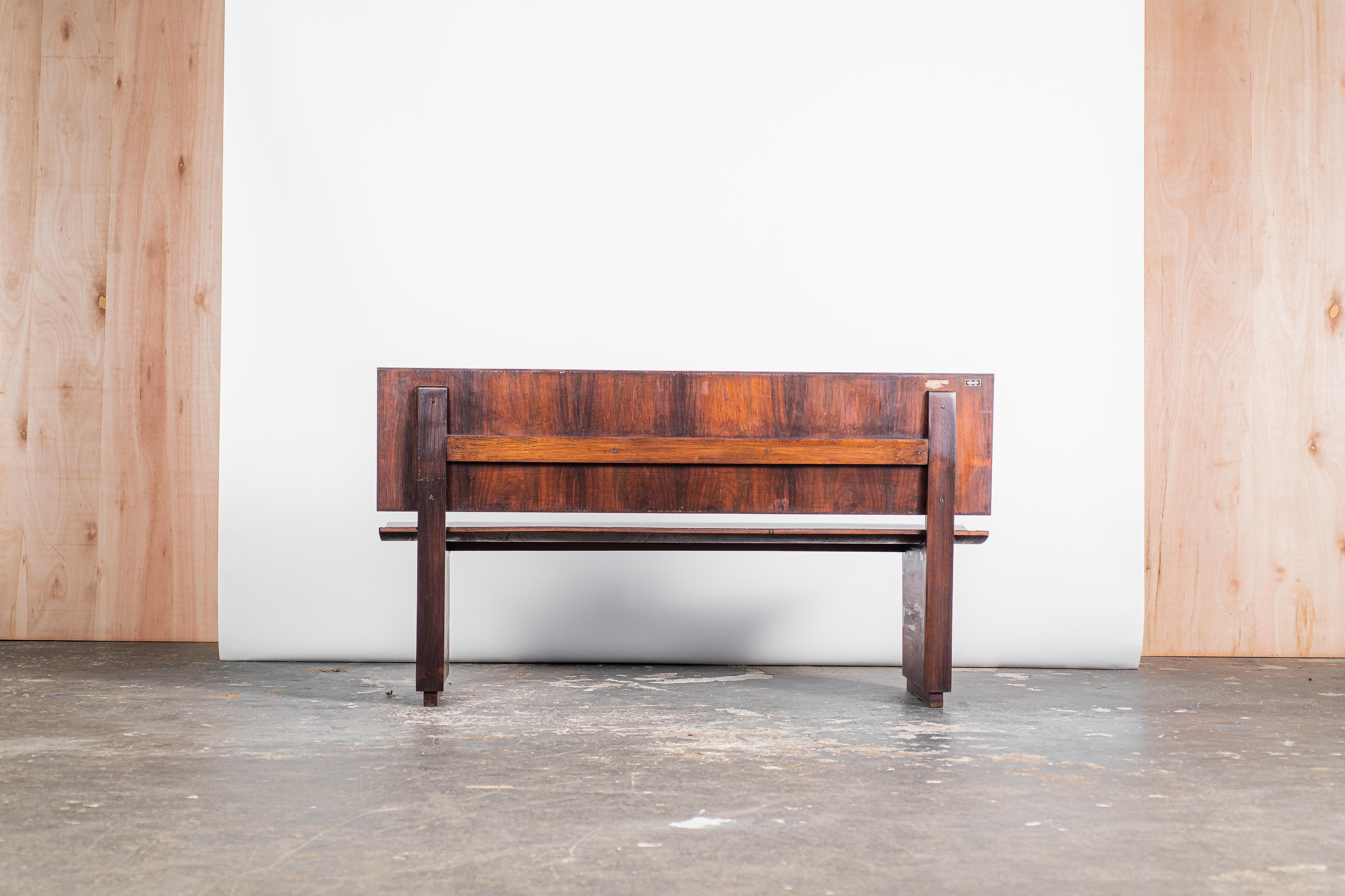 Brazilian Wooden Curved Bench by Fergo Moveis, Mid-Century Modern Vintage For Sale