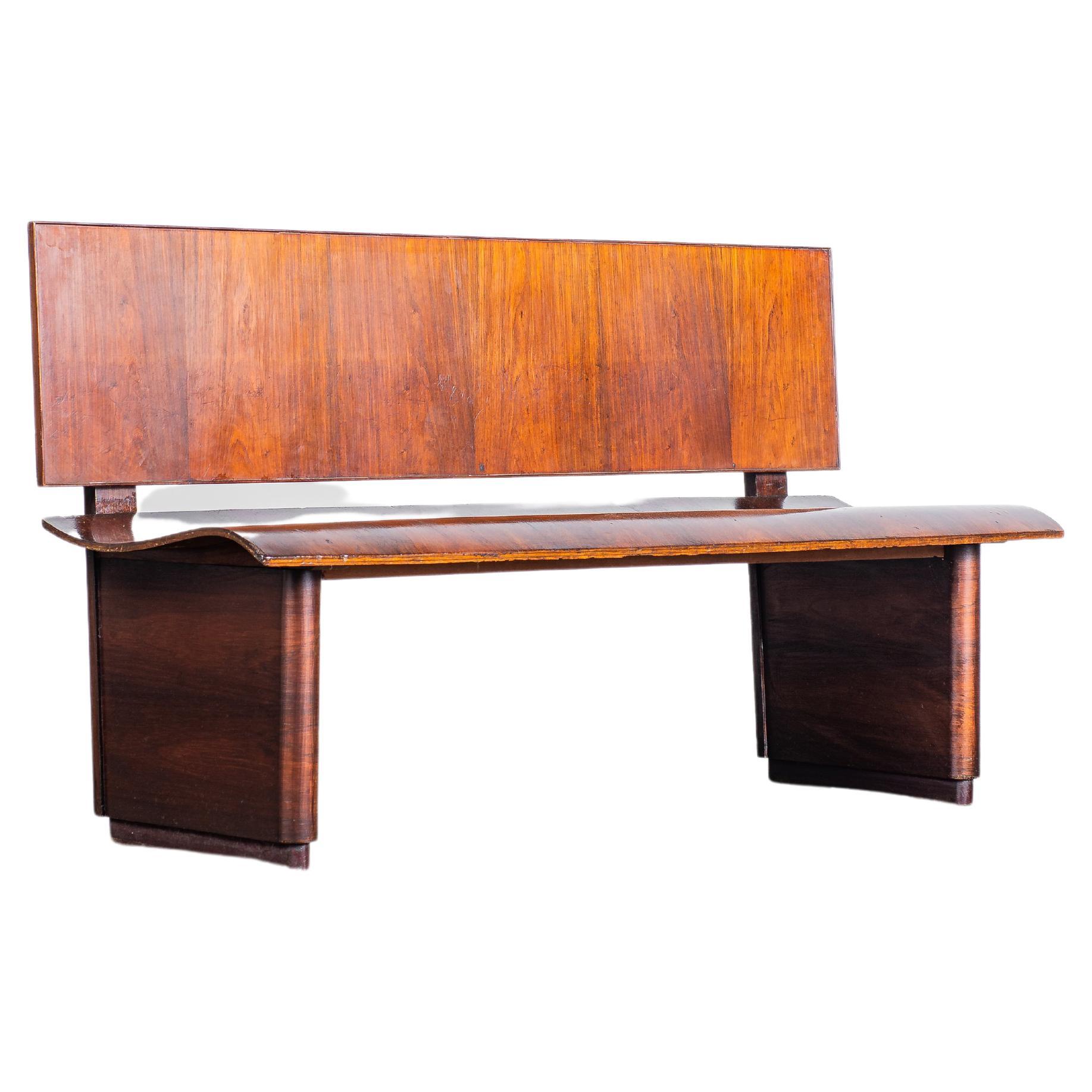 Wooden Curved Bench by Fergo Moveis, Mid-Century Modern Vintage For Sale