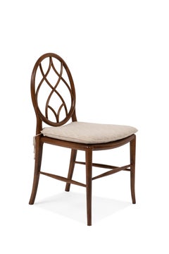 Wooden Decorative Dining Chair, Straw Caned Seat with Seat Pillow, Made in Italy