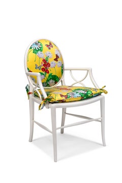 Wooden Decorative Dining Chair with Armrests, Straw Caned Seat with Seat Pillow