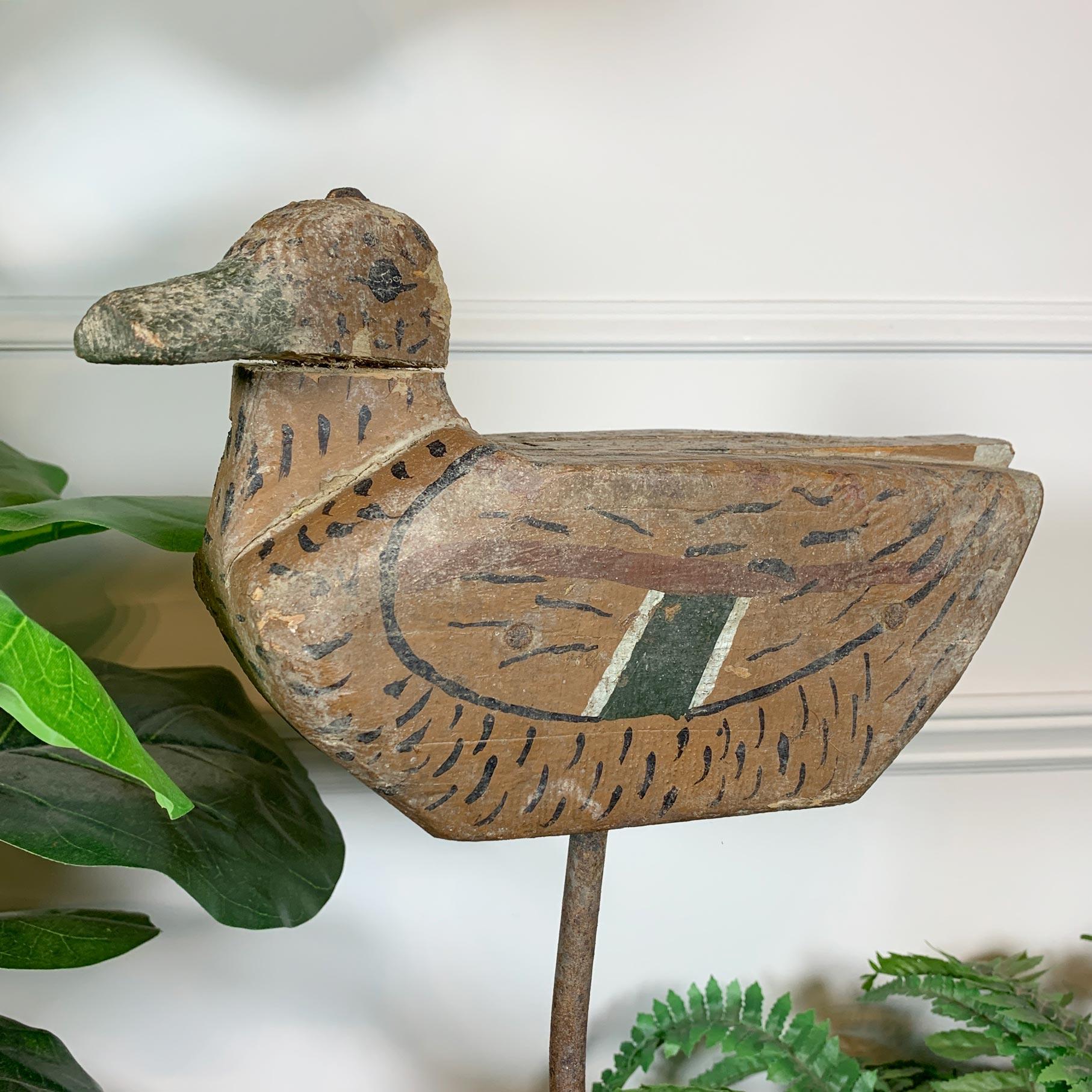 French Wooden Decoy Duck on Stand, circa 1910 For Sale