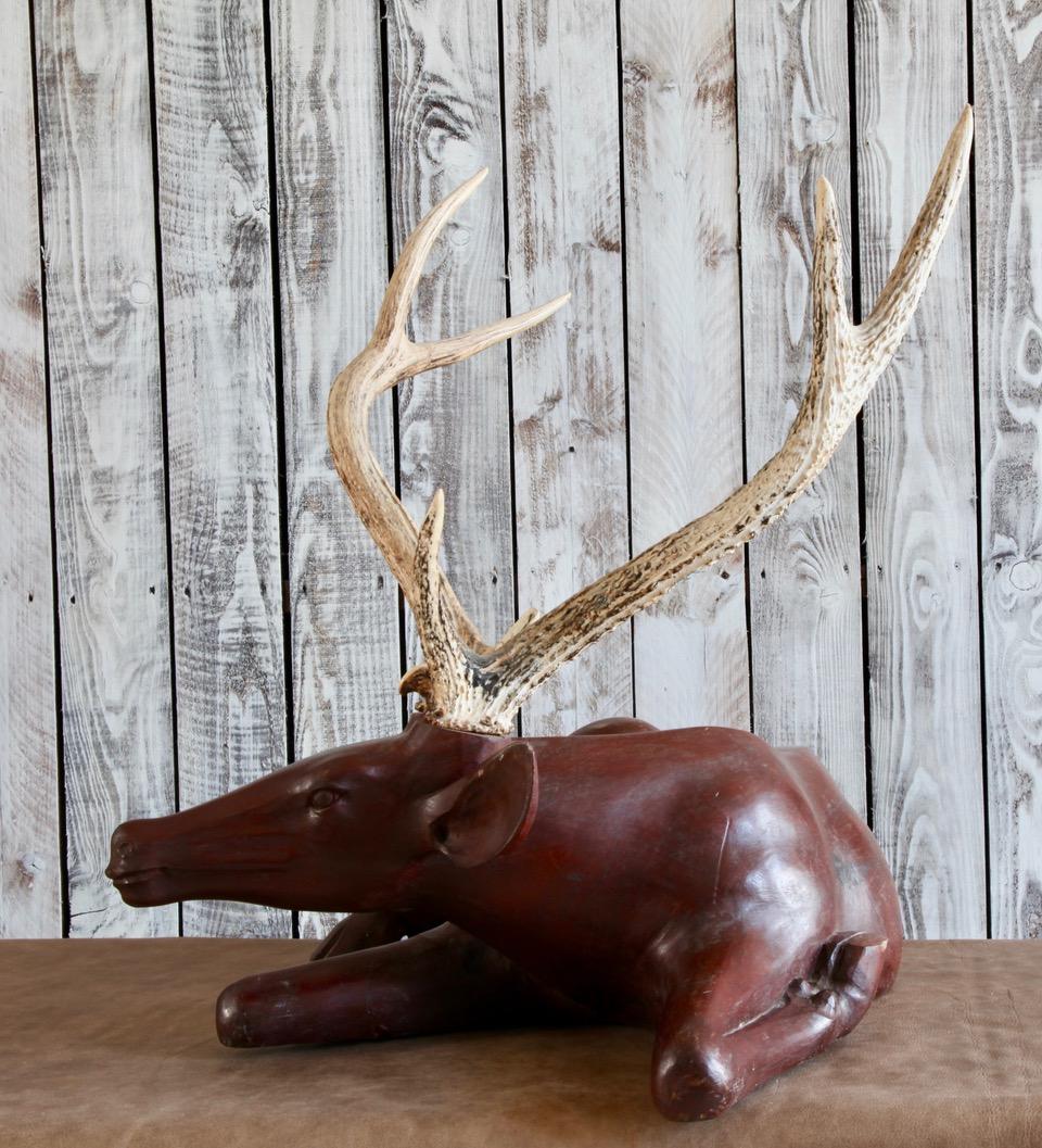 French Wooden Deer Sculpture