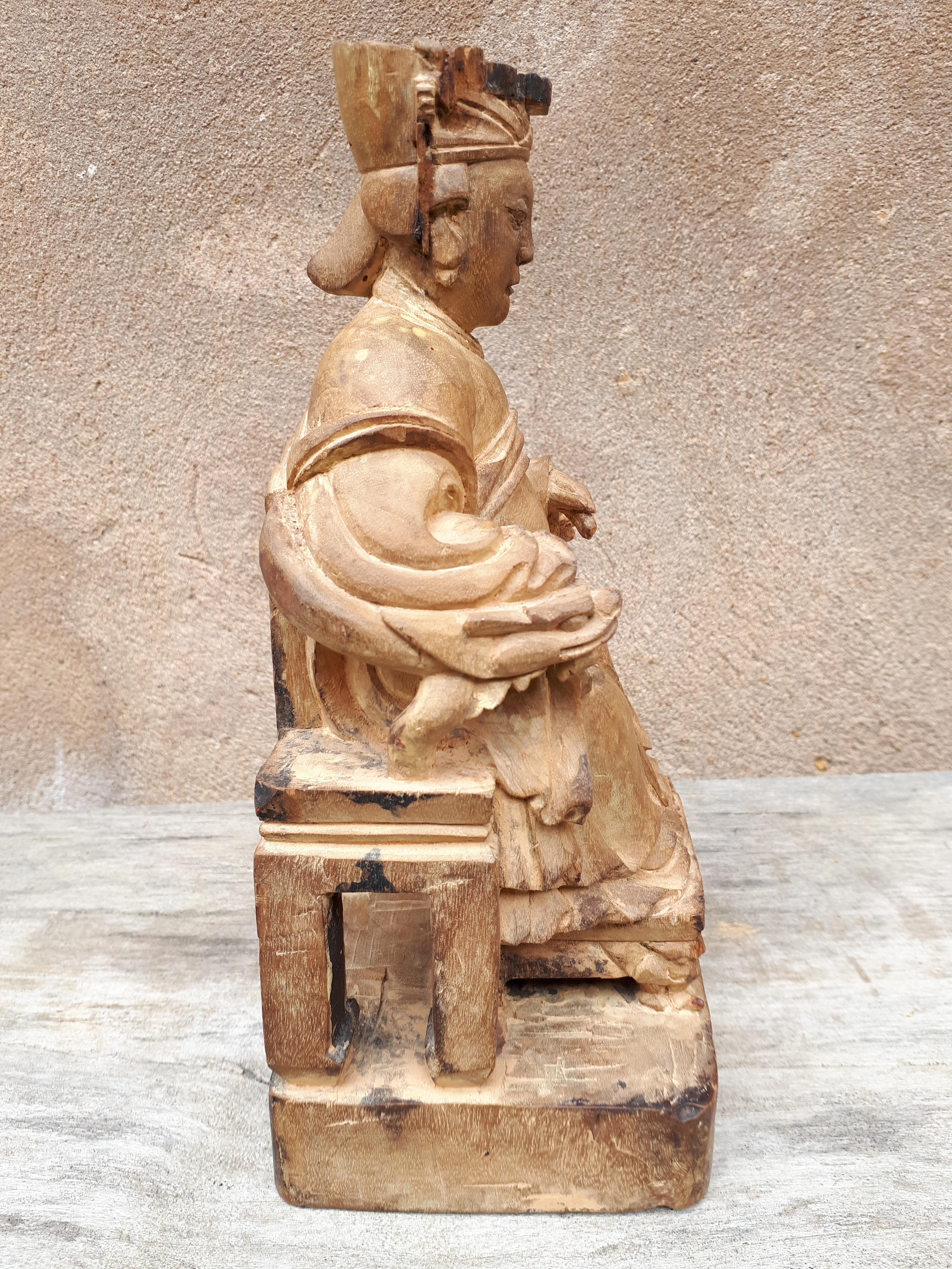 Chinese Wooden Deity Statue, China Ming Period For Sale