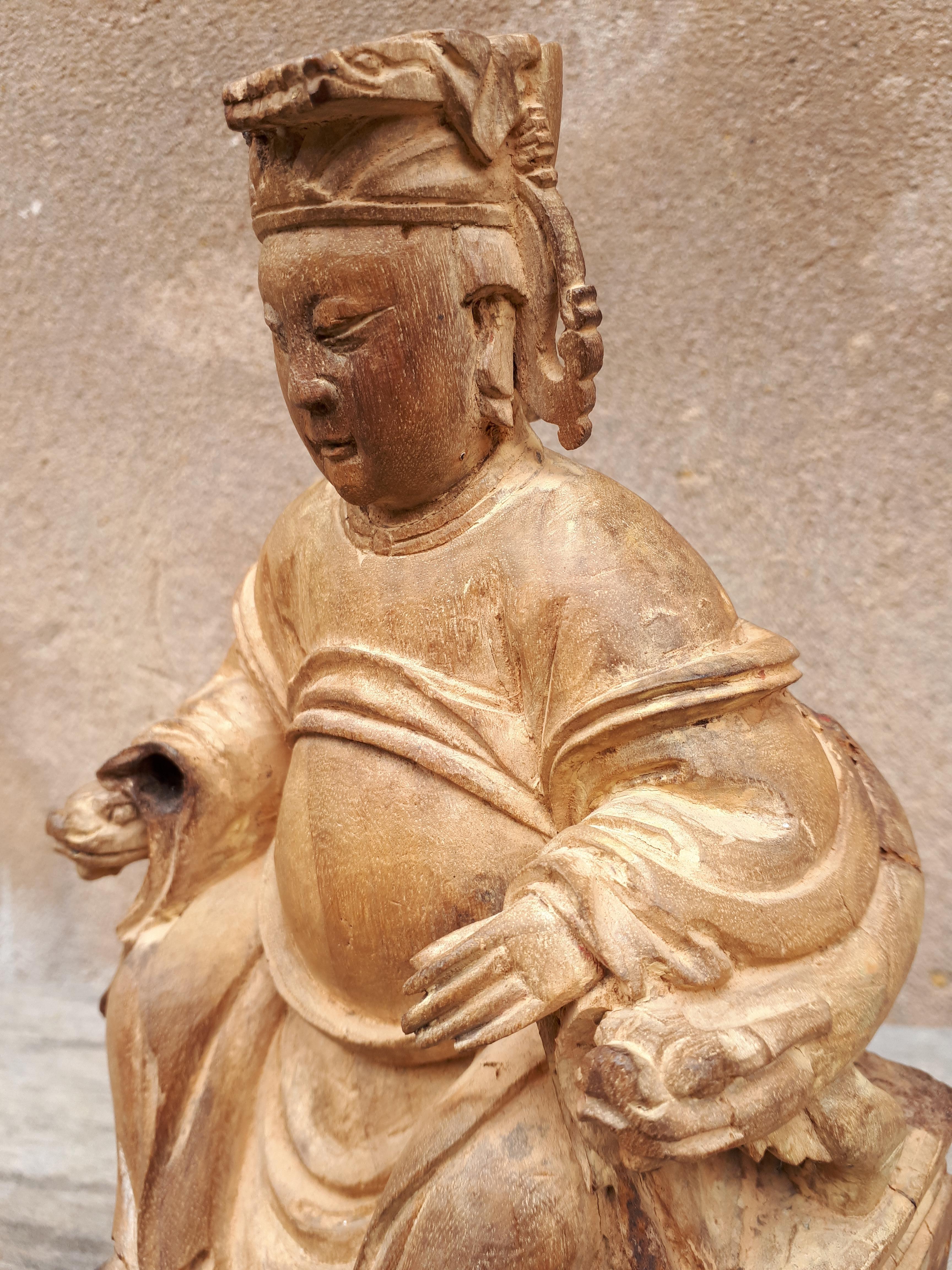 Wooden Deity Statue, China Ming Period For Sale 2