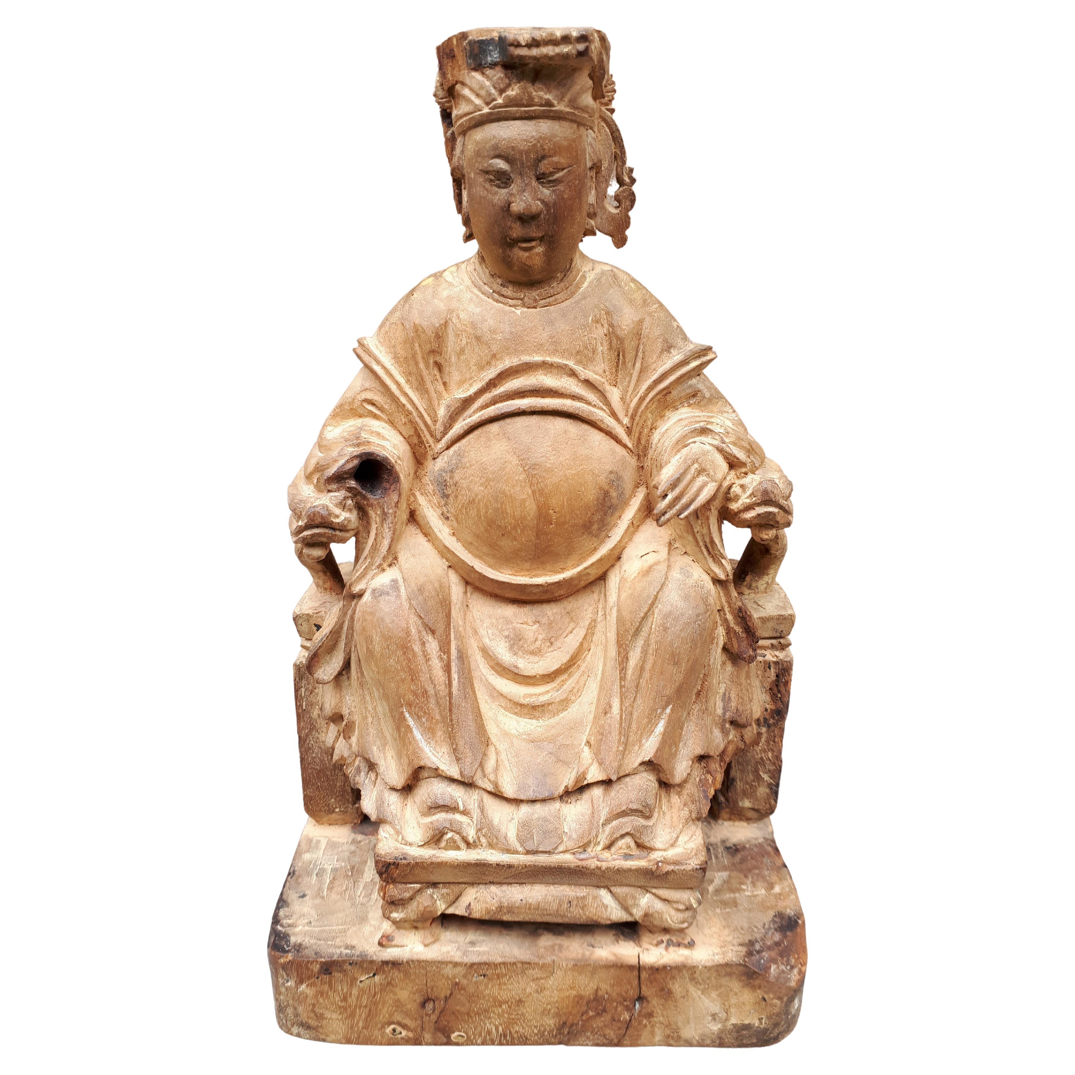 Wooden Deity Statue, China Ming Period For Sale