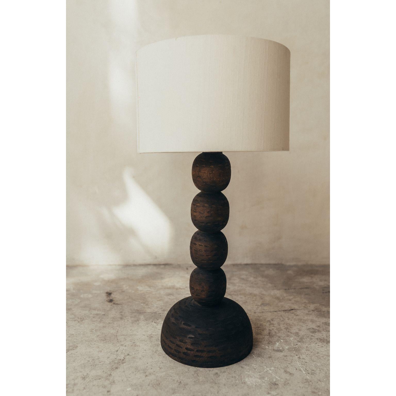 Mexican Wooden Desk Lamp Vintage with Linen Shade by Daniel Orozco For Sale