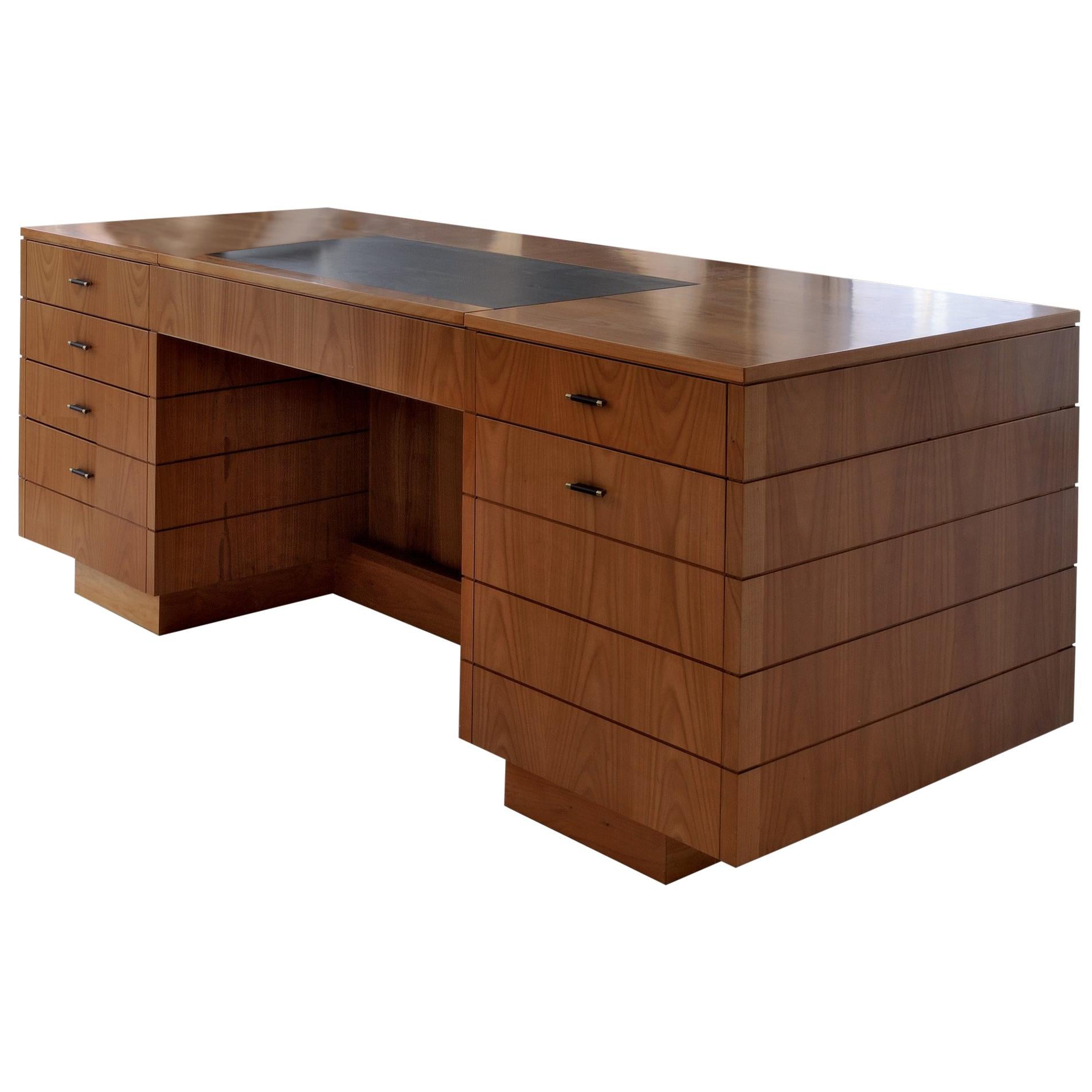 Wooden Desk Made of Cherry Wood with Leather Top and Drawers, by Morelato 1