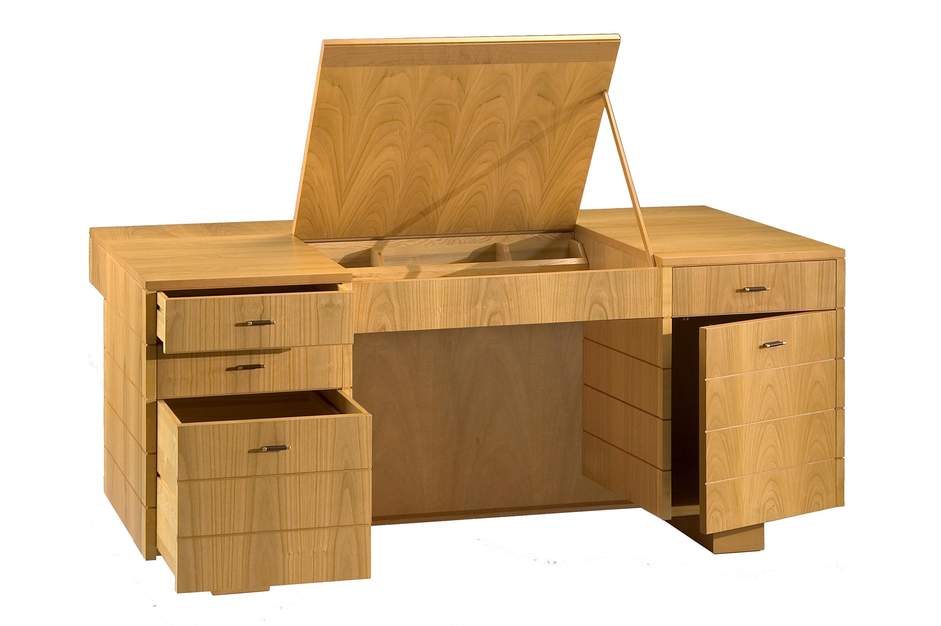 Wooden Desk Made of Cherry Wood with Leather Top and Drawers, by Morelato 6