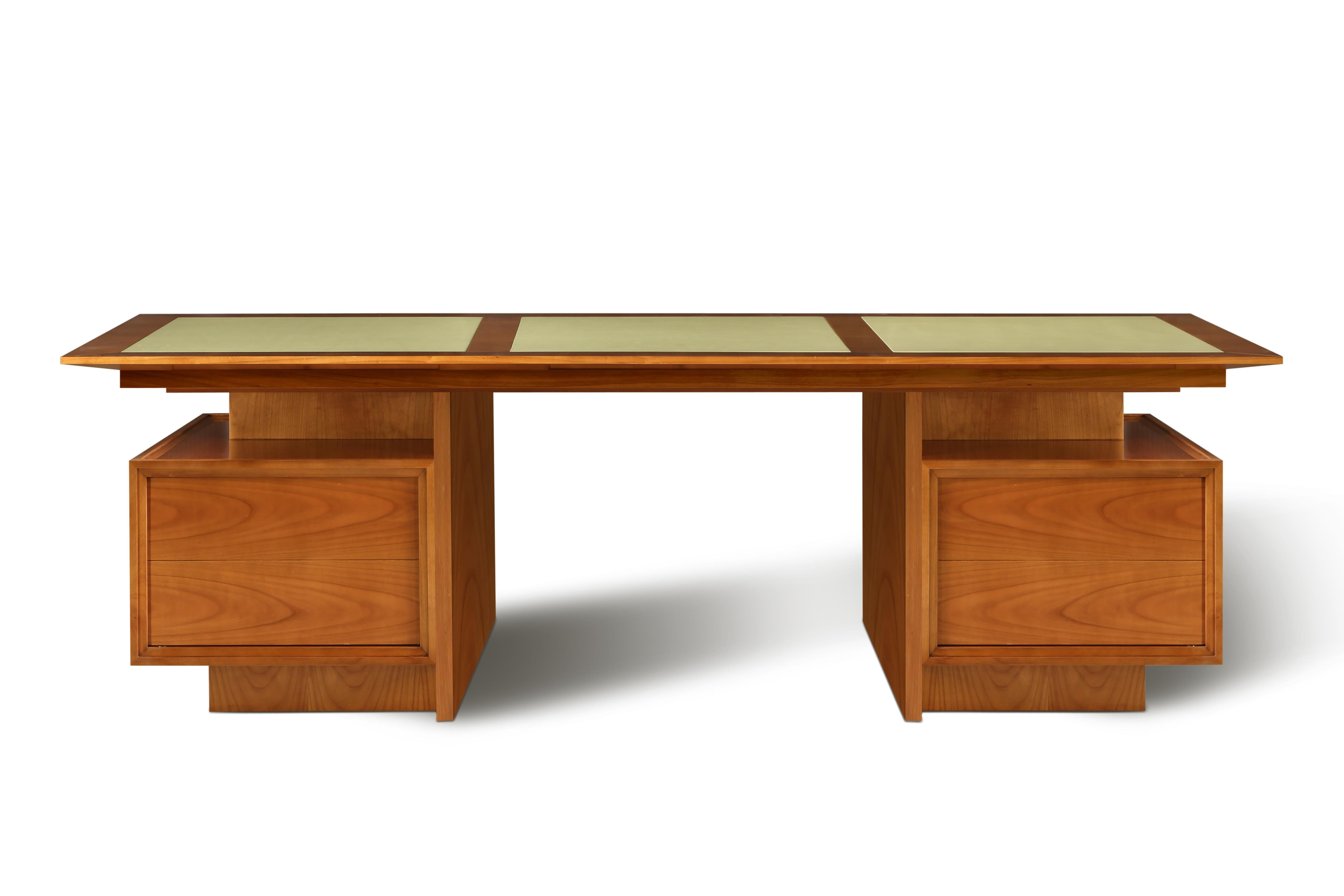 Italian Wooden Desk Made of Cherry Wood with Leather Top, President by Morelato