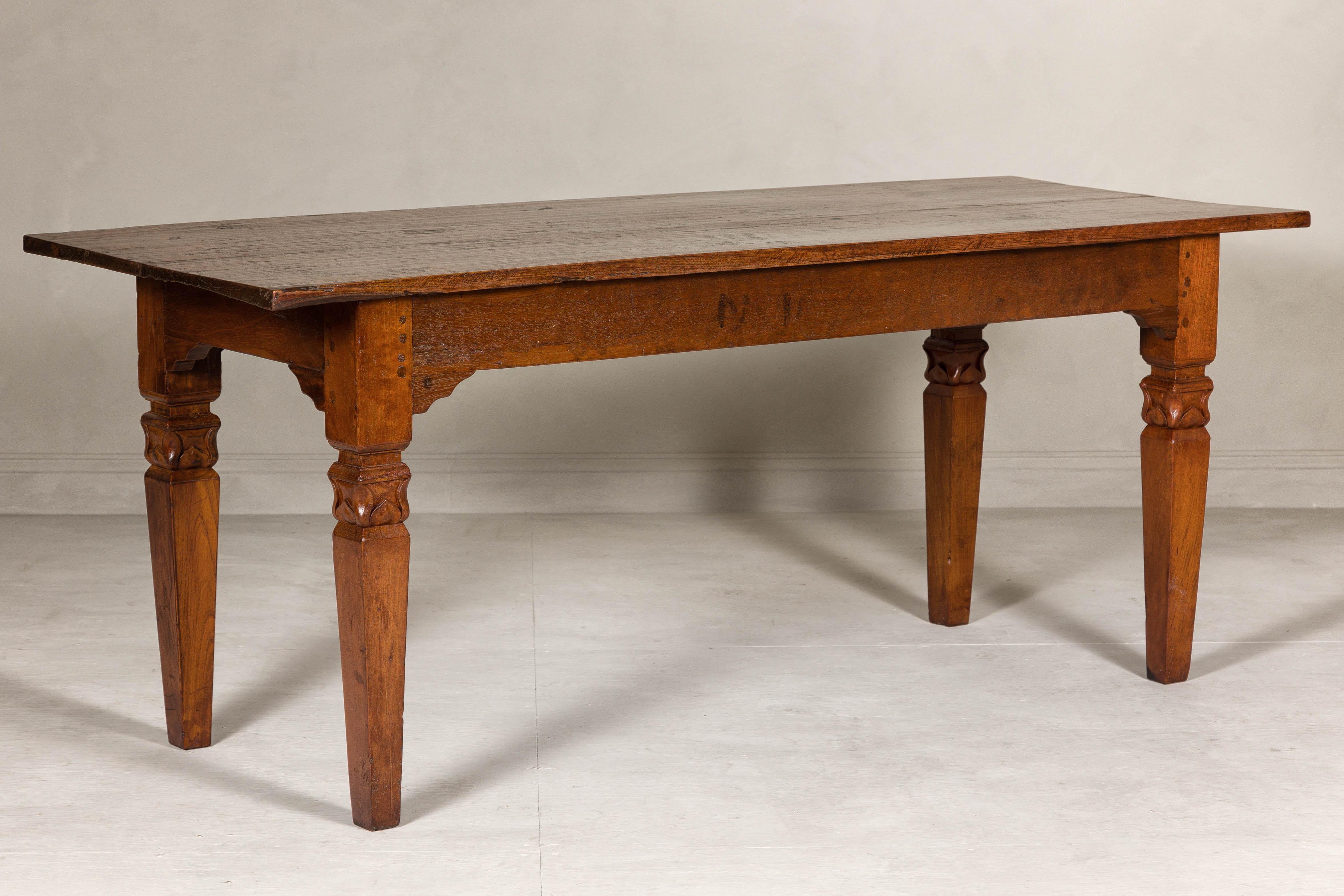 Wooden Dining Room Table with Lotiform Capitals and Custom Satin Finish For Sale 5