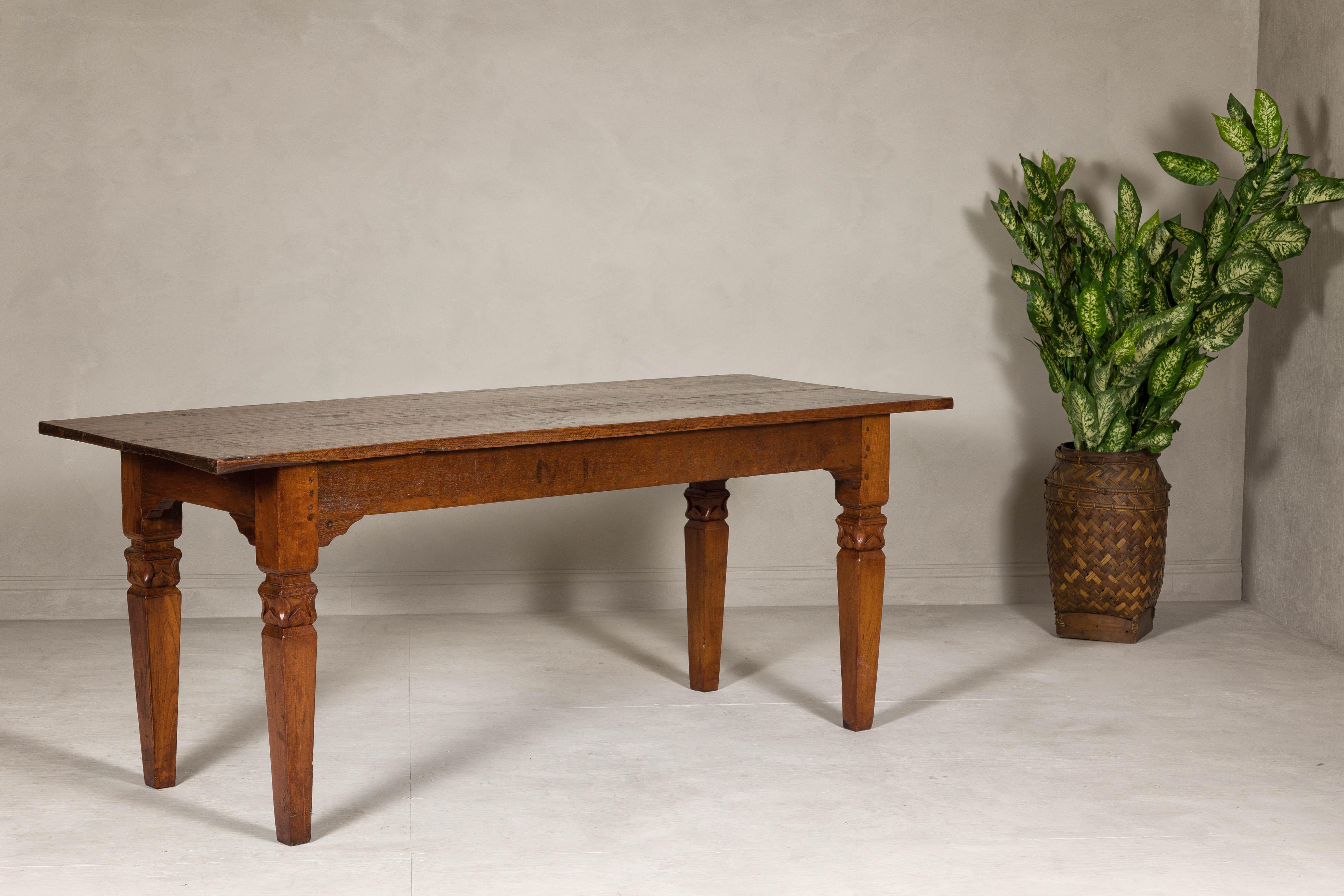 Wooden Dining Room Table with Lotiform Capitals and Custom Satin Finish For Sale 6