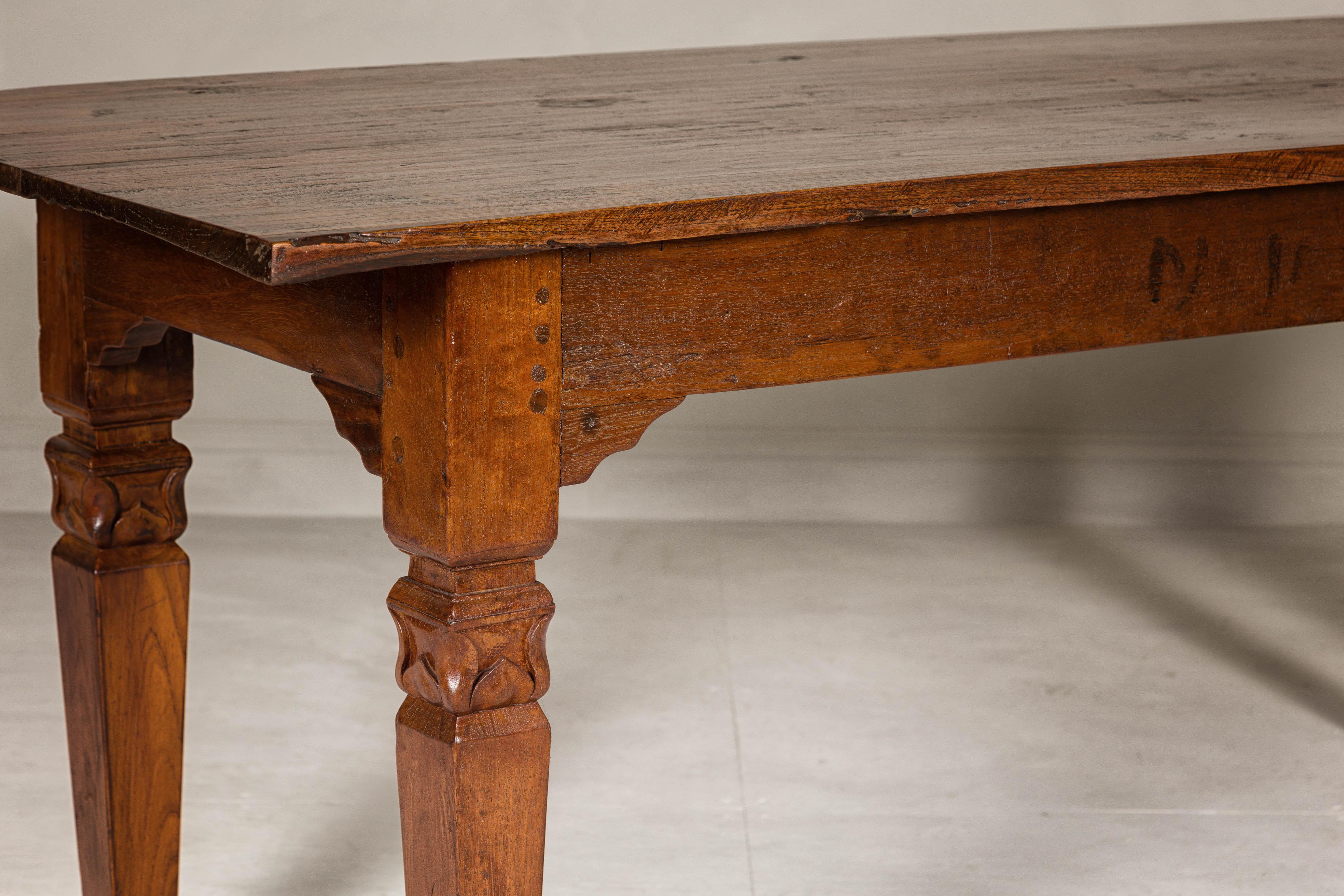Wooden Dining Room Table with Lotiform Capitals and Custom Satin Finish For Sale 7