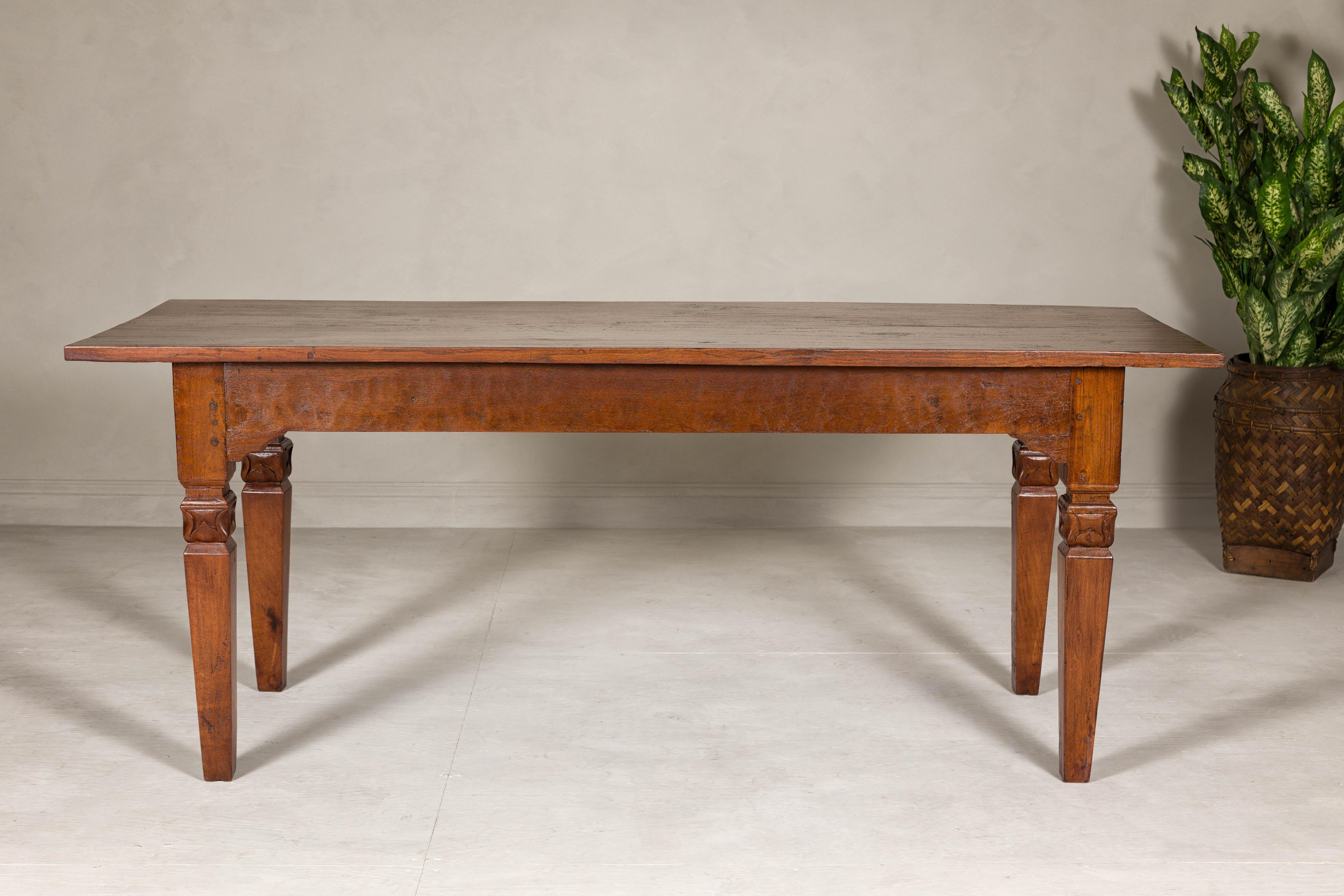 Wooden Dining Room Table with Lotiform Capitals and Custom Satin Finish For Sale 9