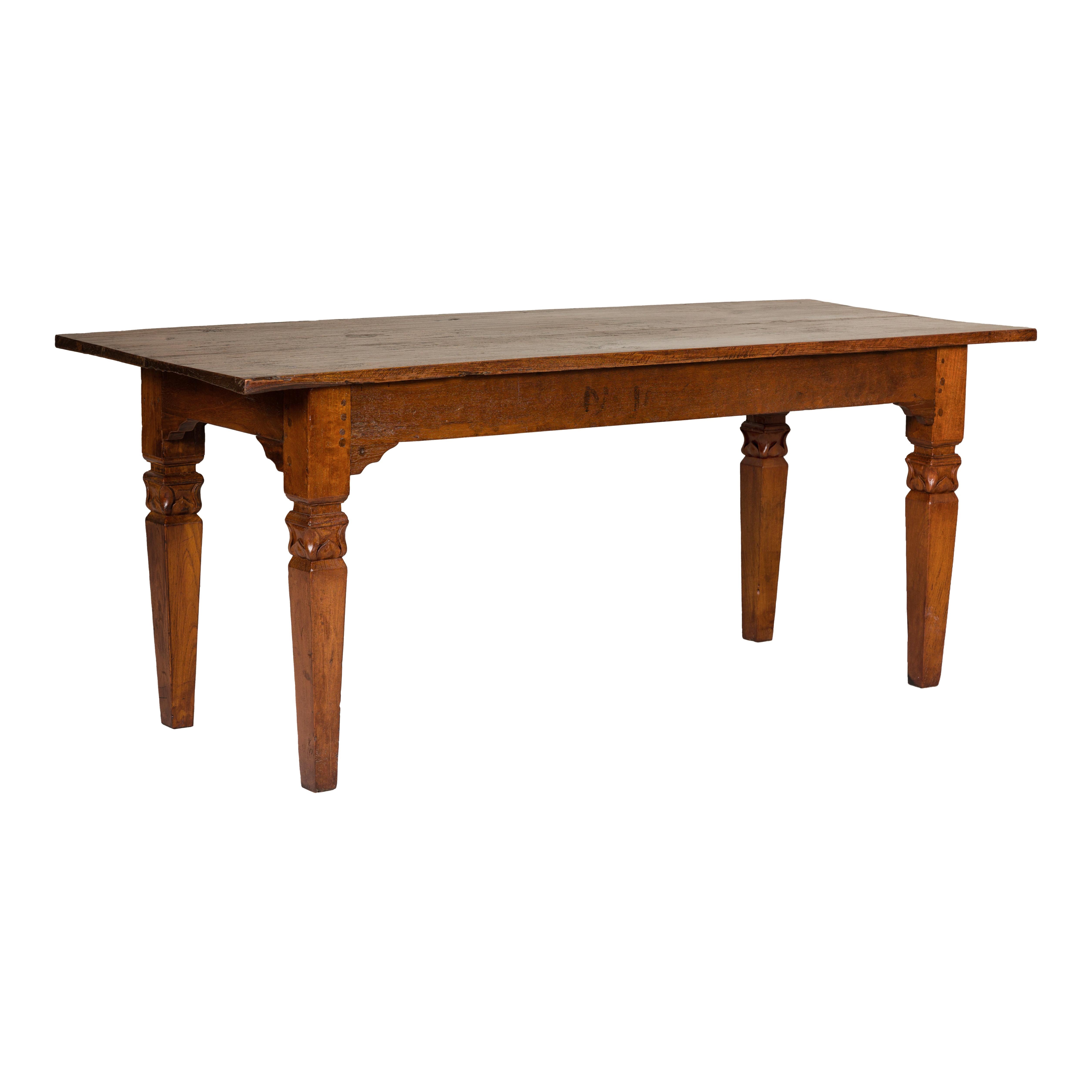 Wooden Dining Room Table with Lotiform Capitals and Custom Satin Finish For Sale 12