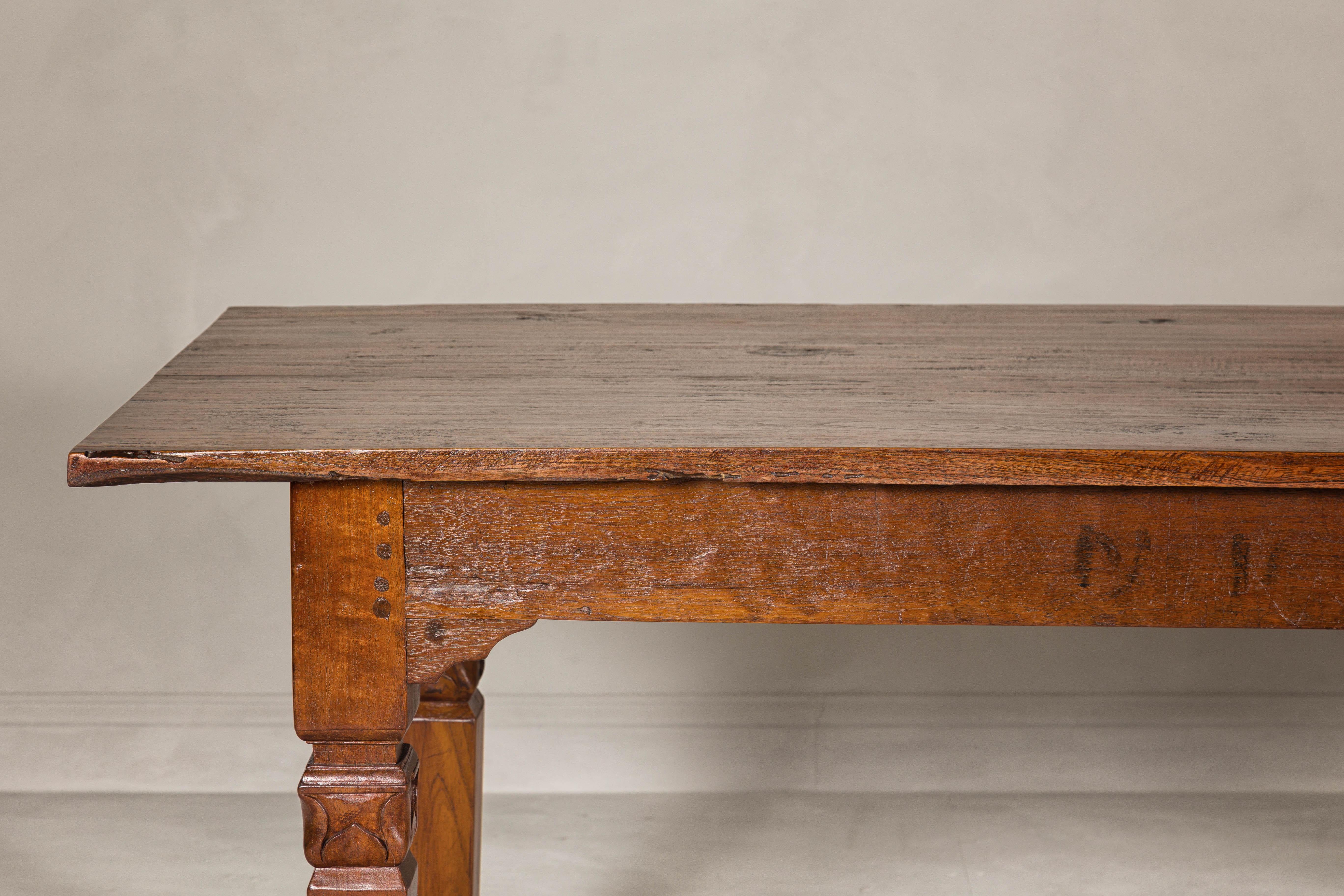 20th Century Wooden Dining Room Table with Lotiform Capitals and Custom Satin Finish For Sale
