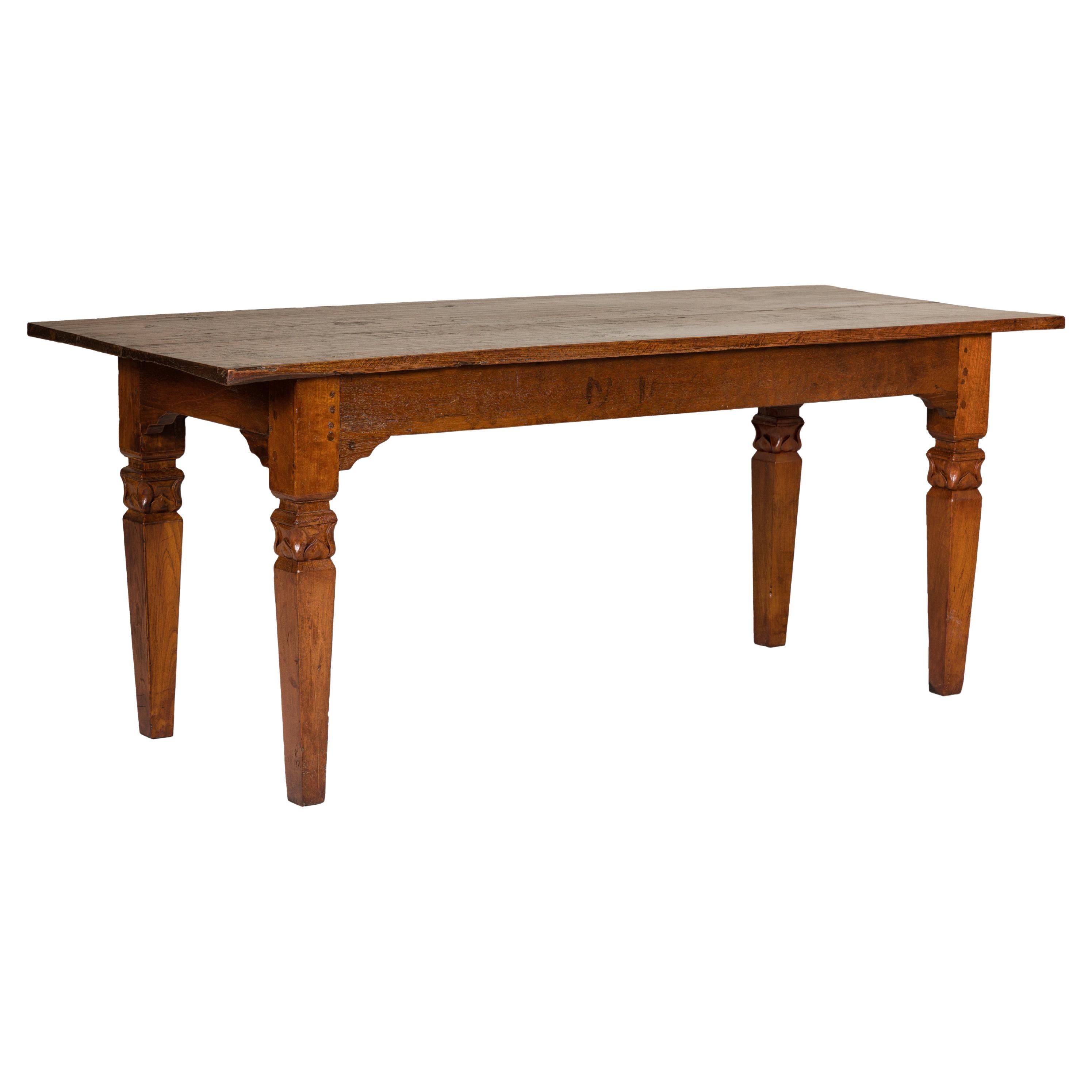 Wooden Dining Room Table with Lotiform Capitals and Custom Satin Finish For Sale